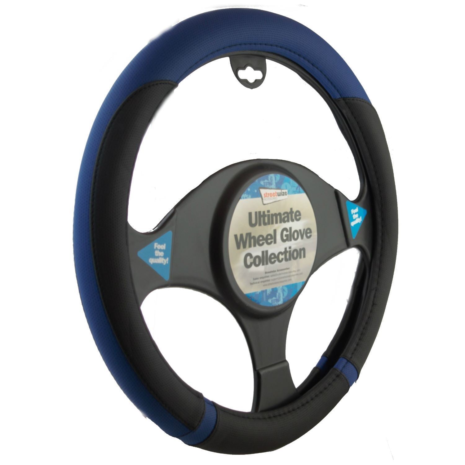 Black And Blue Steering Wheel Cover Leather Look Universal 37-39cm Black And Blue Steering Wheel Cover Leather Look Universal 37-39cm
