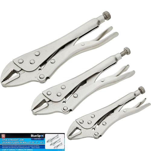 BlueSpot 3pc Locking Mole Grip Vice Plier Set Adjustable Tool Pliers 5" 7" 10"