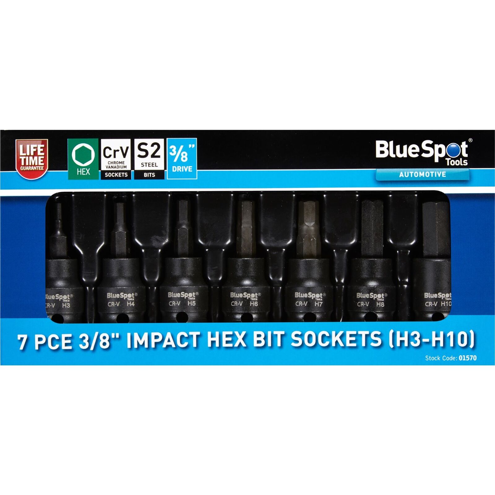 BlueSpot Impact Allen Key Hex 3/8" Drive Bit Socket Set H3 - H10 Bits 7pc BlueSpot Impact Allen Key Hex 3/8" Drive Bit Socket Set H3 - H10 Bits 7pc