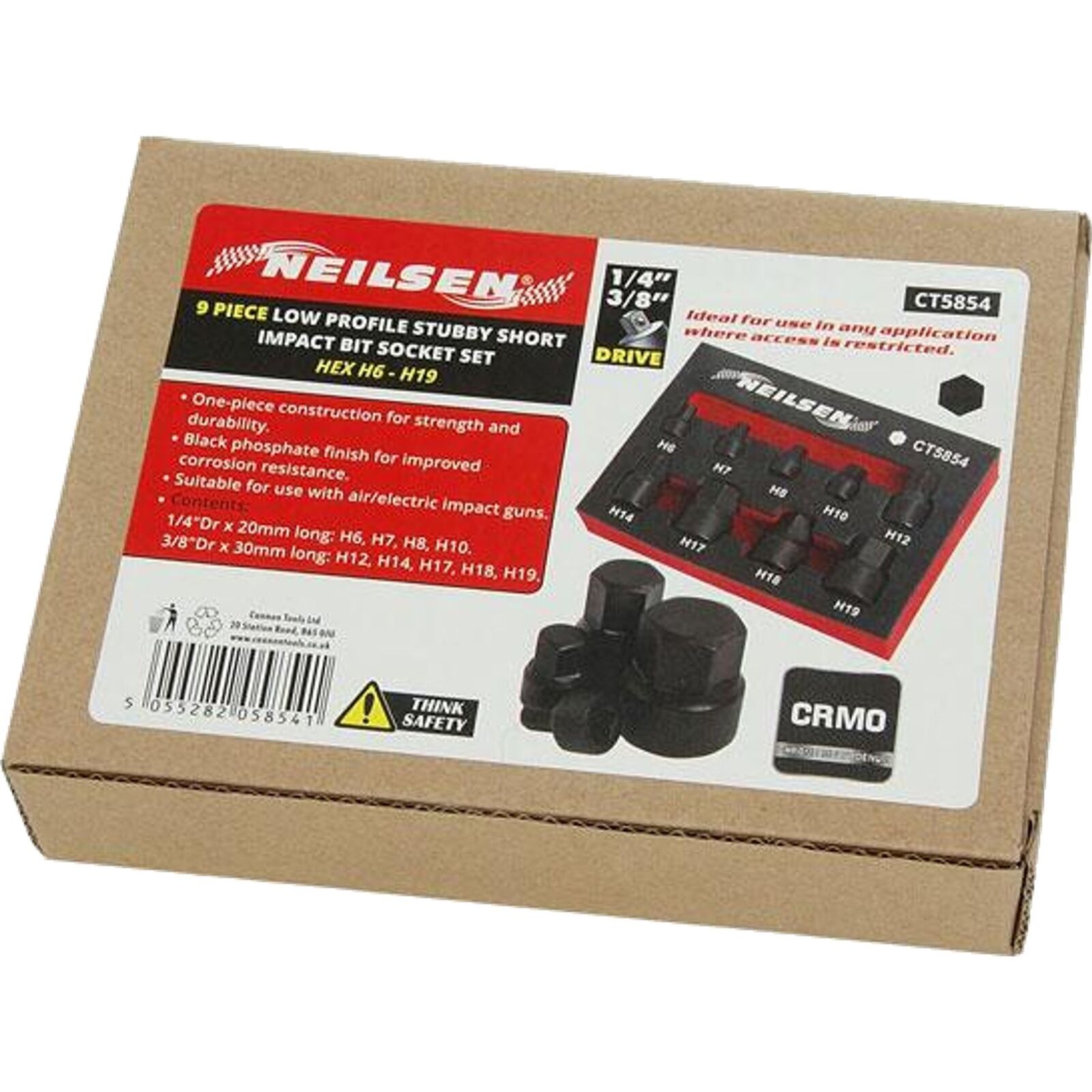 Neilsen Low Profile Stubby Short Impact Hex Bit Socket Set 6mm - 19mm  9pc Neilsen Low Profile Stubby Short Impact Hex Bit Socket Set 6mm - 19mm  9pc
