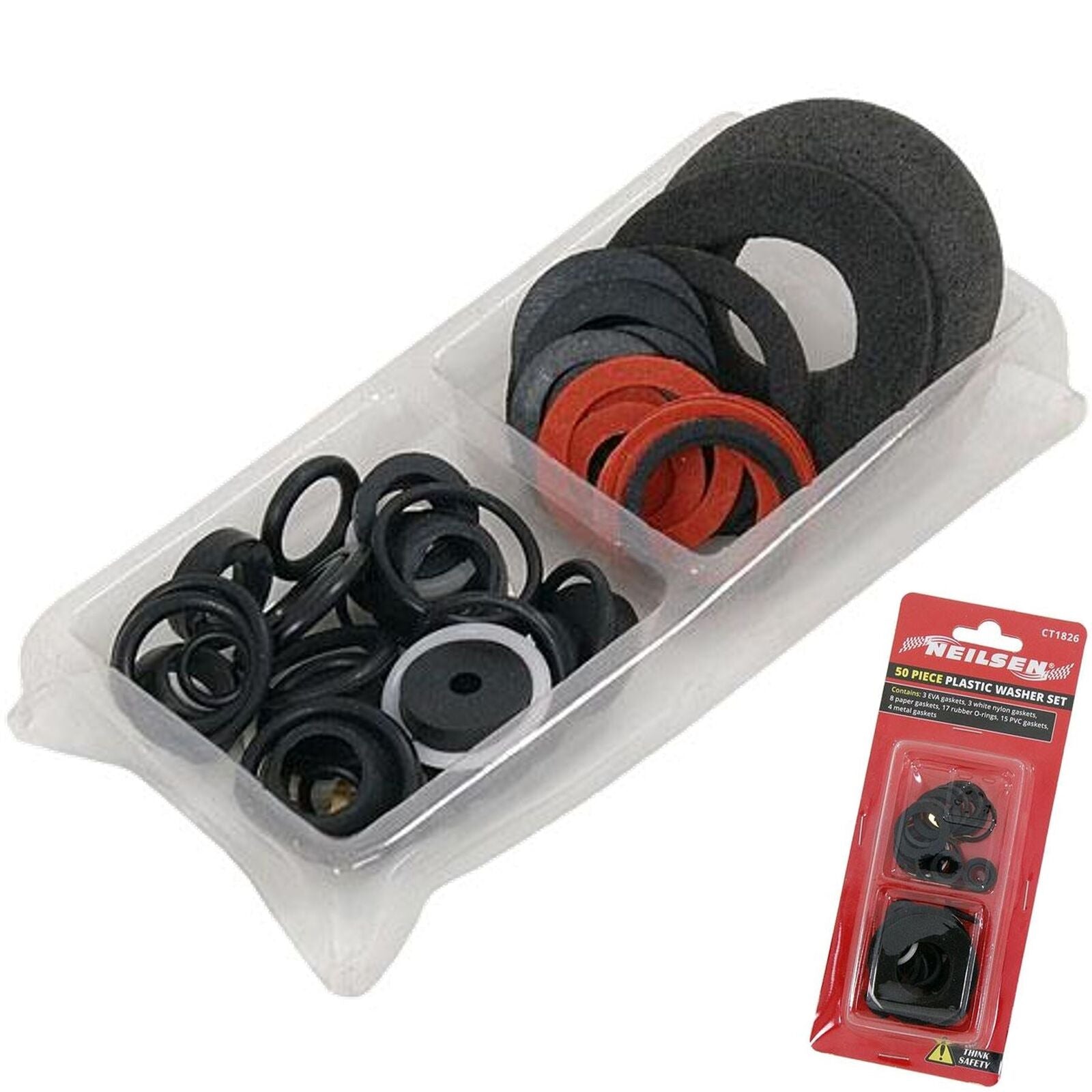 Neilsen Rubber Fibre Plastic Seal Washers Assorted Plumbing O Ring Set 50pc Neilsen Rubber Fibre Plastic Seal Washers Assorted Plumbing O Ring Set 50pc