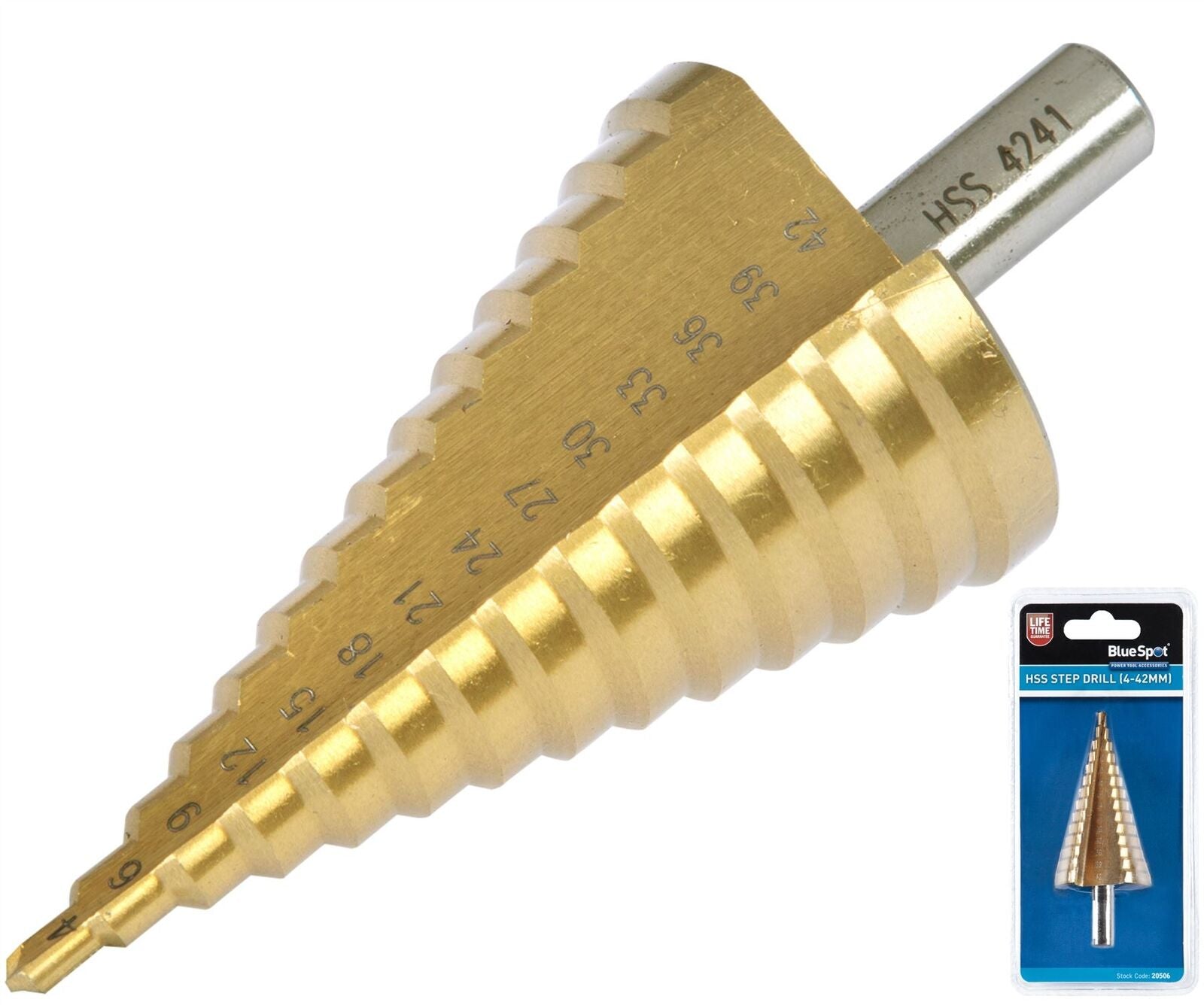 BlueSpot Step Drill HSS Steel Titanium Cone Bit Hole Metal Cutter Tool 4 - 42mm BlueSpot Step Drill HSS Steel Titanium Cone Bit Hole Metal Cutter Tool 4 - 42mm
