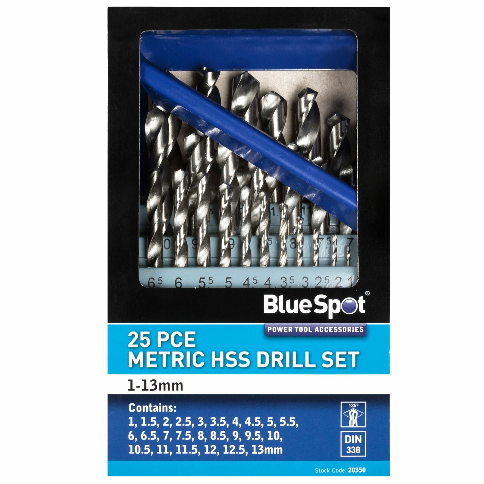 BlueSpot Metal HSS Metric 25pc Drill Bits Set 1mm to 13mm for Steel Metal Wood BlueSpot Metal HSS Metric 25pc Drill Bits Set 1mm to 13mm for Steel Metal Wood
