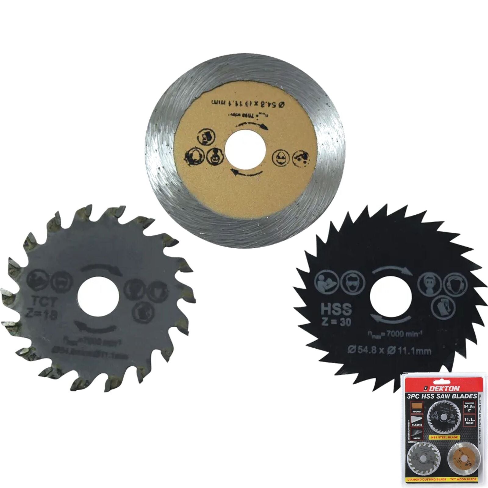 Dekton 3pc Mini Blades Wood Diamond Hss Steel Cutting Disc Blade 2" Dekton 3pc Mini Blades Wood Diamond Hss Steel Cutting Disc Blade 2"