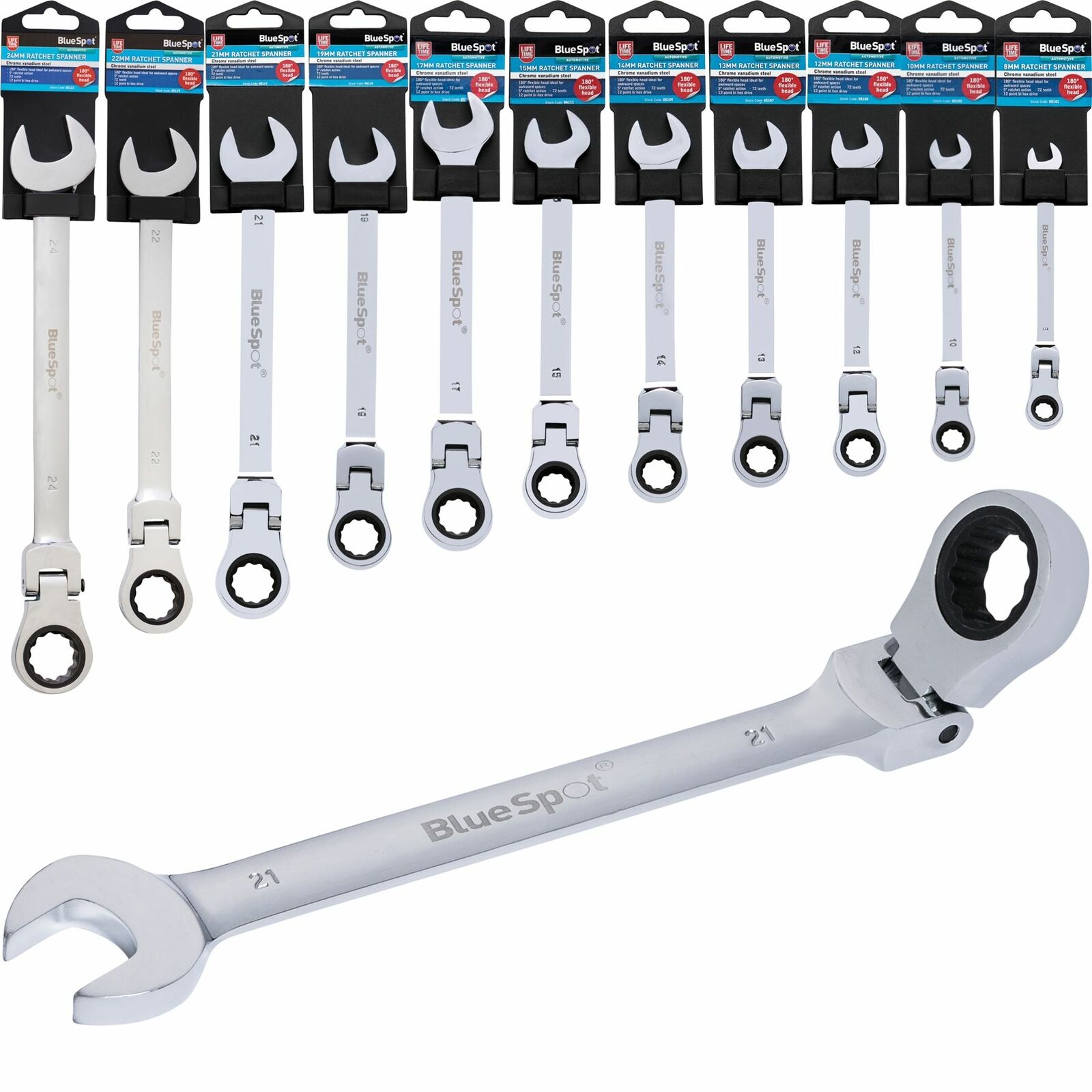 BlueSpot Ratchet Spanner Combination Flexible Head Wrench Metric 8mm To 24mm BlueSpot Ratchet Spanner Combination Flexible Head Wrench Metric 8mm To 24mm