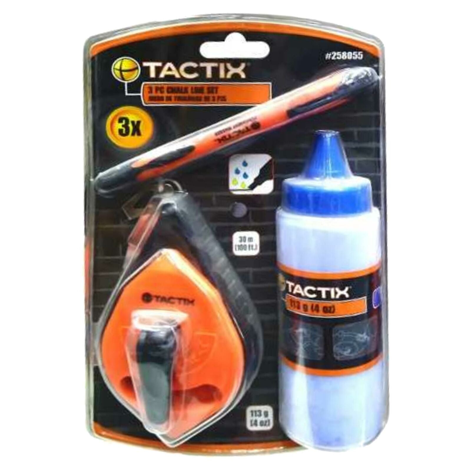 Tactix 3pc Builders Blue Chalk Powder 30m String Line With Fine Marker Pen Tactix 3pc Builders Blue Chalk Powder 30m String Line With Fine Marker Pen