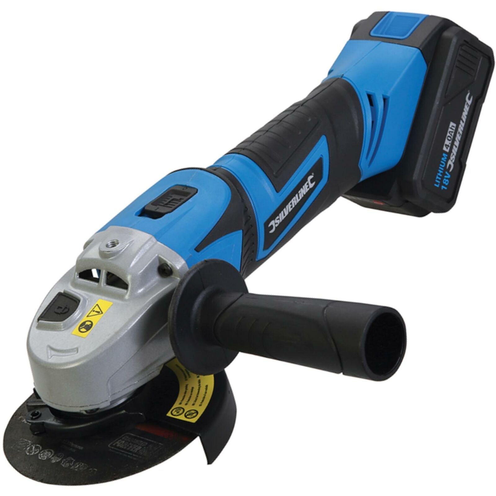 Silverline 18V 115mm Cordless Electric Angle Grinder 2Ah Li-ion battery 4.5" Silverline 18V 115mm Cordless Electric Angle Grinder 2Ah Li-ion battery 4.5"