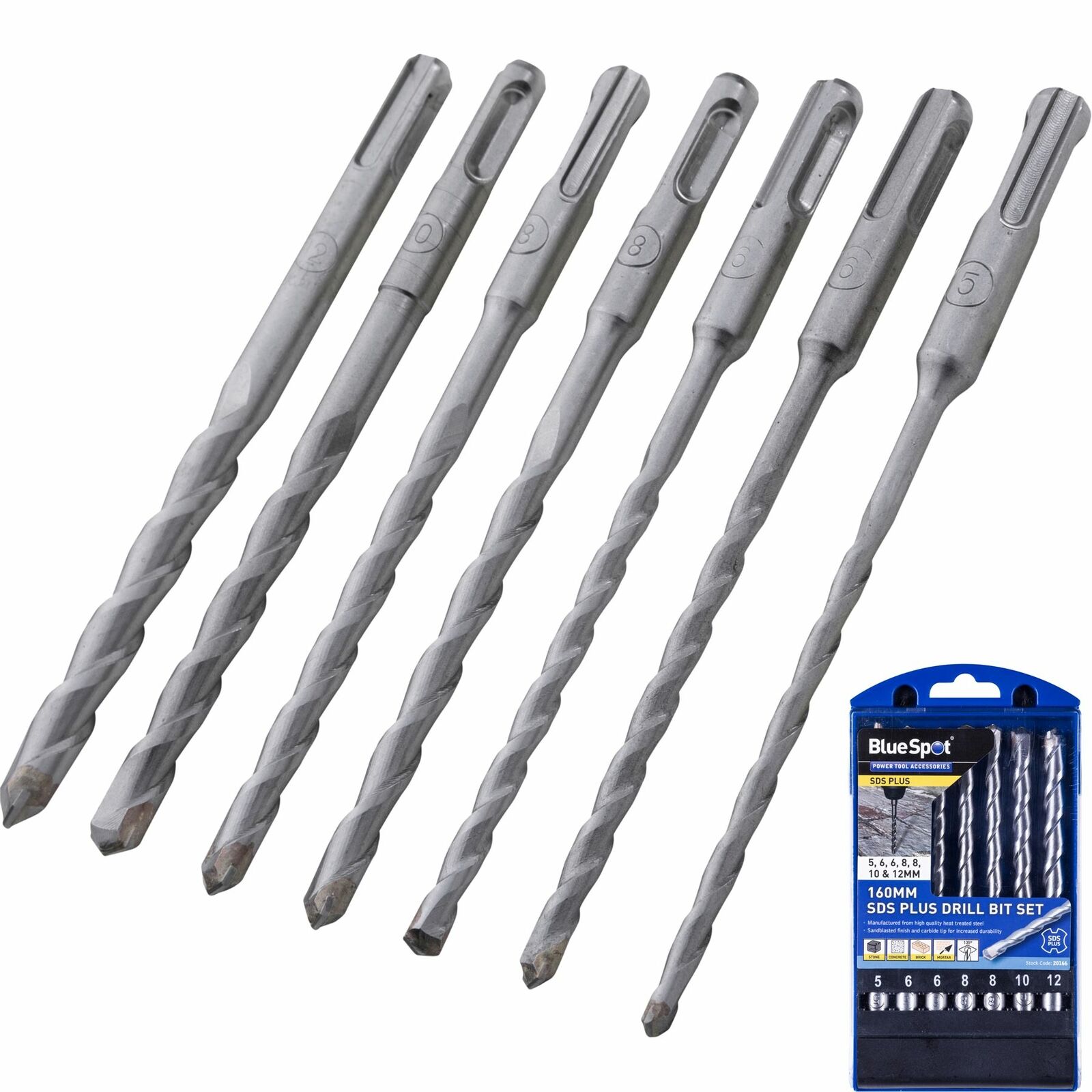 BlueSpot 7pc SDS Plus Masonry Hammer Drill Bits Set Brick Concrete 5 6 8 10 12mm BlueSpot 7pc SDS Plus Masonry Hammer Drill Bits Set Brick Concrete 5 6 8 10 12mm