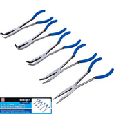 BlueSpot 5pc Extra Long Nose Pliers Set Straight Bent Nose Mole Grips Pliers 11"