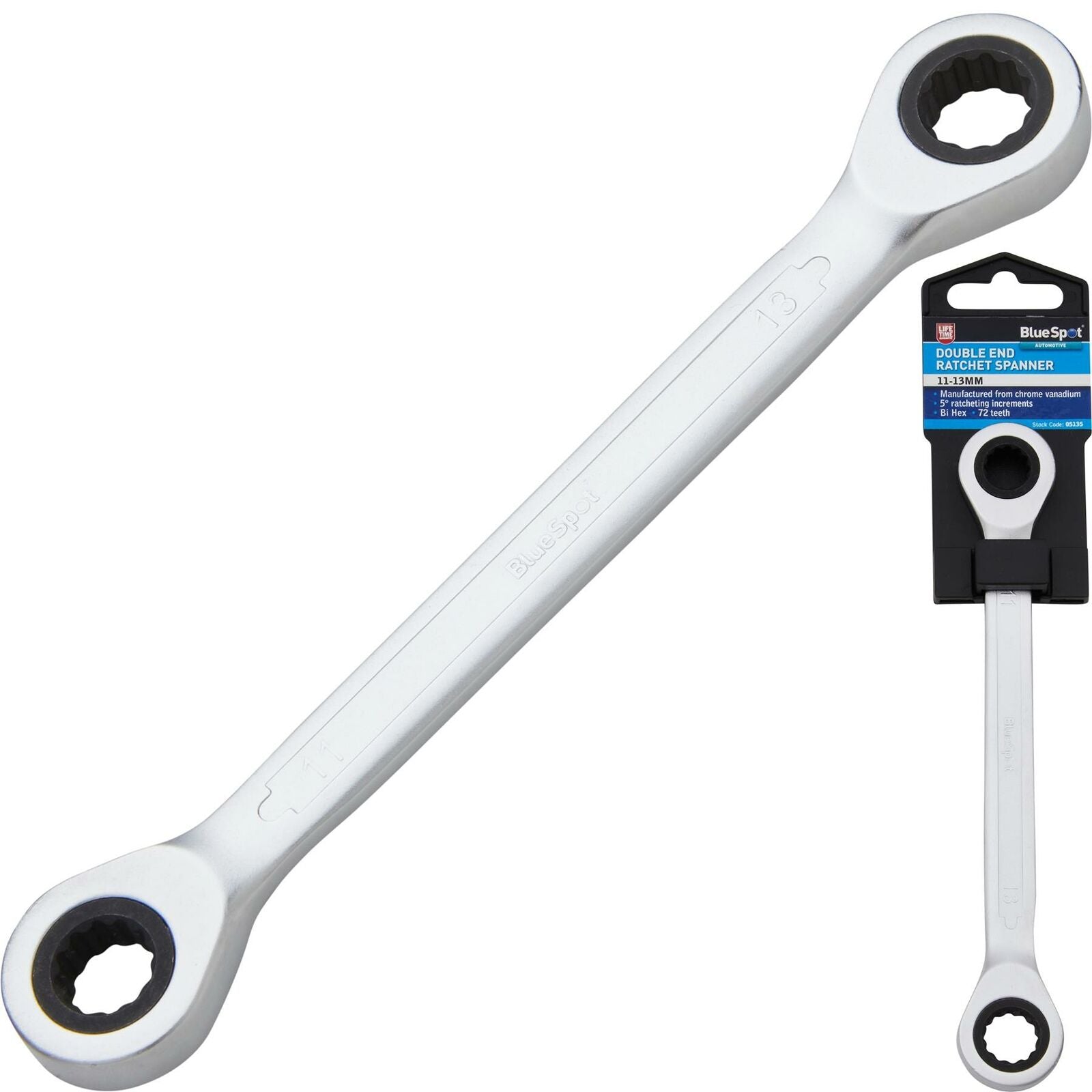 BlueSpot Double Ended Wrench Ratchet Spanner 11mm-13mm Fully polished 72 Teeth BlueSpot Double Ended Wrench Ratchet Spanner 11mm-13mm Fully polished 72 Teeth