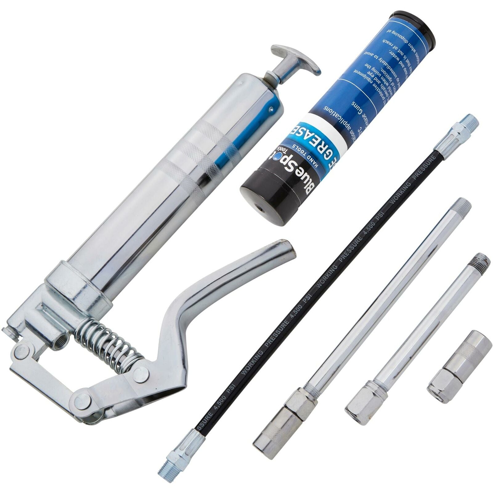 BlueSpot Manual Grease Gun Lever Pistol Grip 120cc Cartridge Type Flexi Hose BlueSpot Manual Grease Gun Lever Pistol Grip 120cc Cartridge Type Flexi Hose