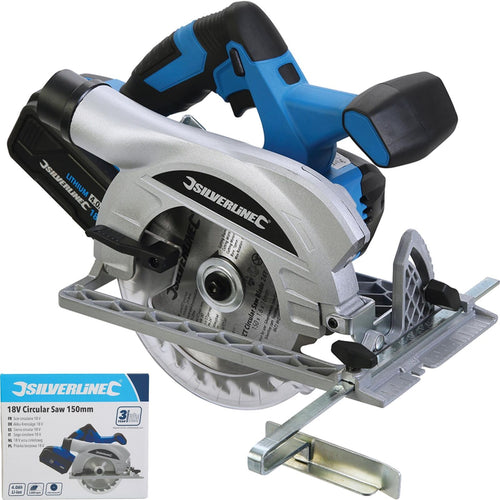 Silverline 18V 150mm Cordless Electric Wood Circular Saw 4Ah Li-ion battery 0-45