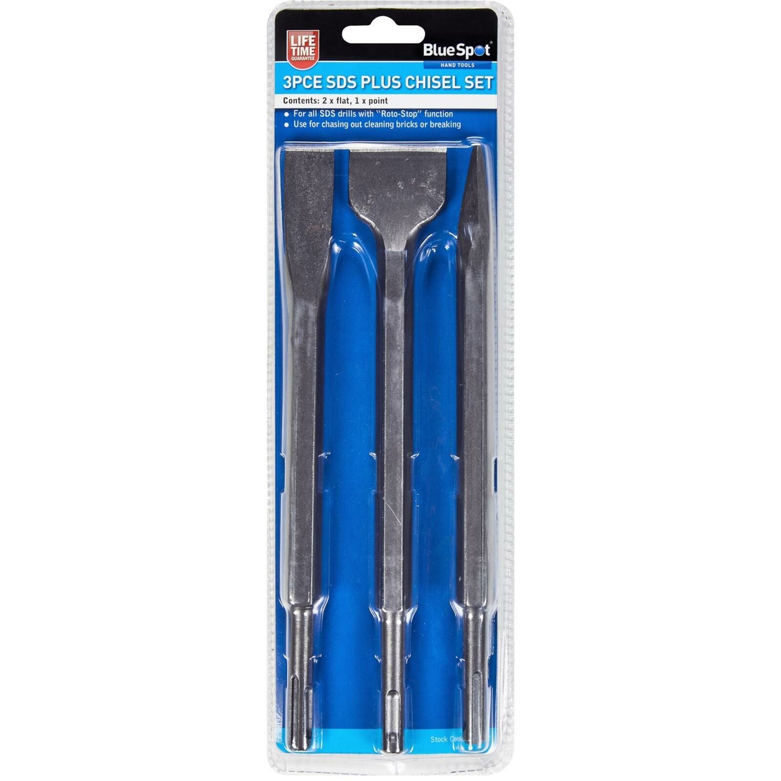 BlueSpot 3pc 250mm SDS Plus Drill Chisels Masonry Chisel Bit Set Pointed Flat BlueSpot 3pc 250mm SDS Plus Drill Chisels Masonry Chisel Bit Set Pointed Flat