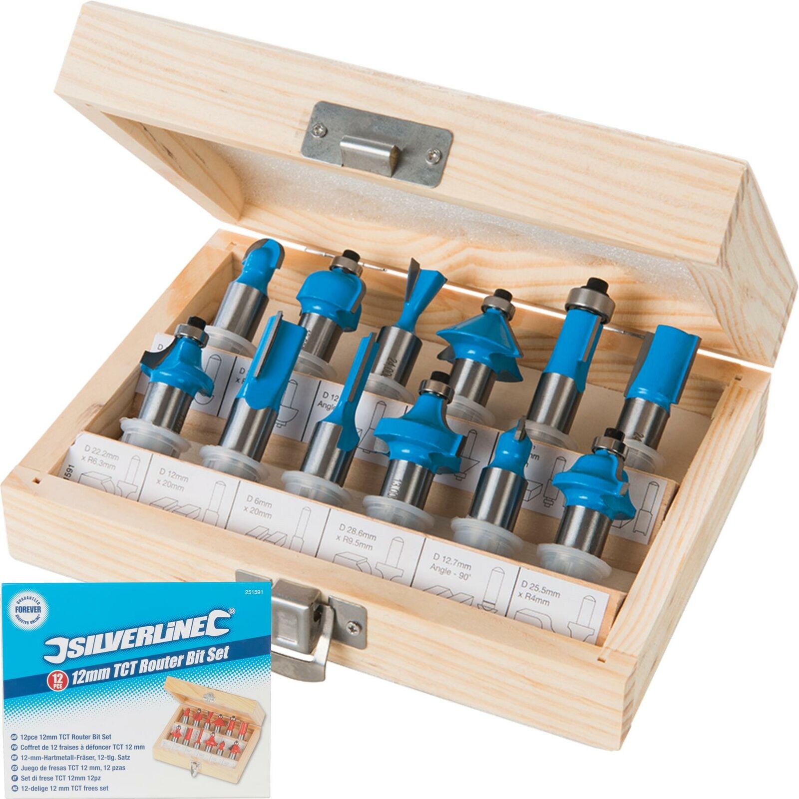 Silverline 12pc TCT Edge Cutting Router Bits 12mm Shank Grooving Rounding Set Silverline 12pc TCT Edge Cutting Router Bits 12mm Shank Grooving Rounding Set