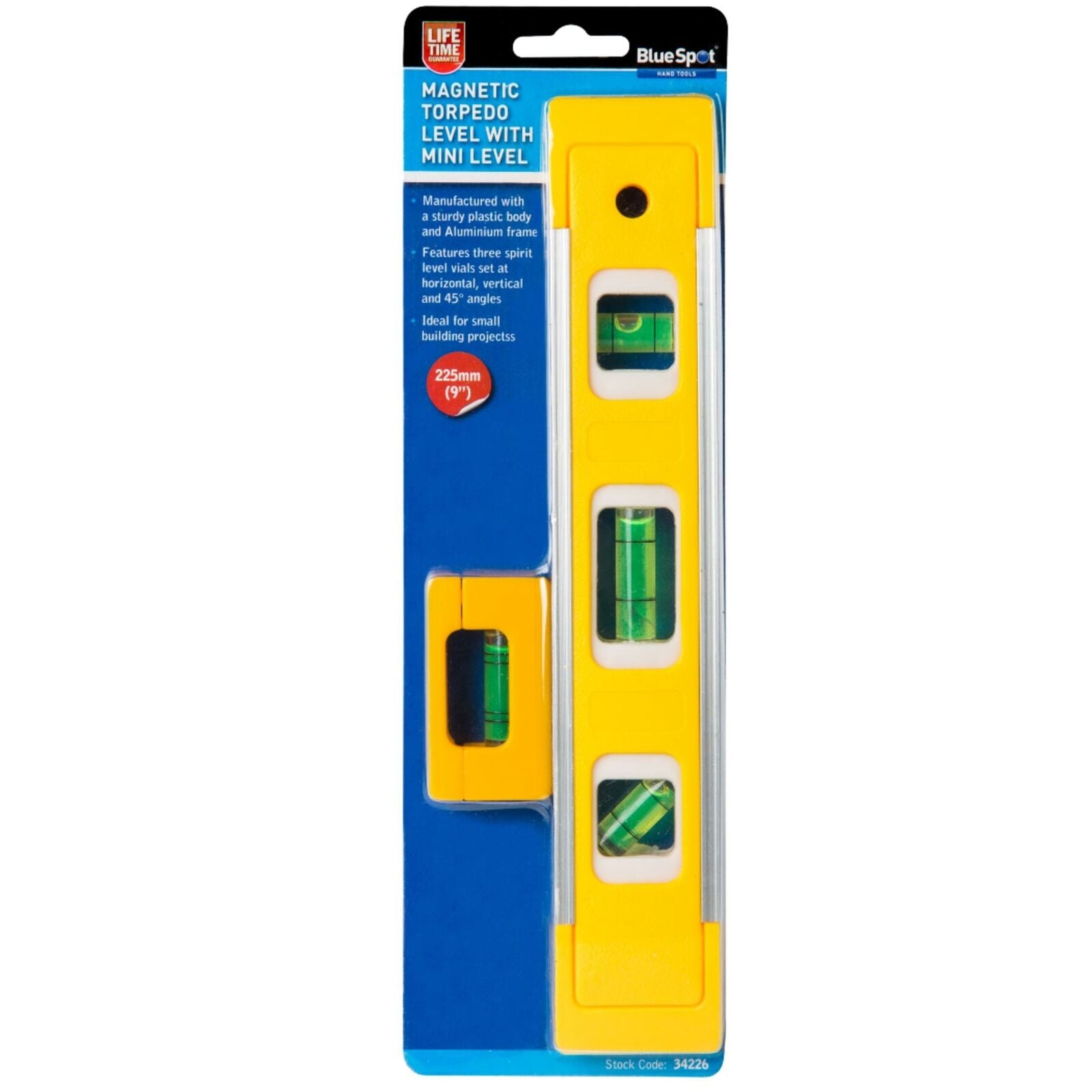 BlueSpot 2pc Magnetic Torpedo Boat Mini Spirit Level Tool 3 Vial 225mm 9" BlueSpot 2pc Magnetic Torpedo Boat Mini Spirit Level Tool 3 Vial 225mm 9"
