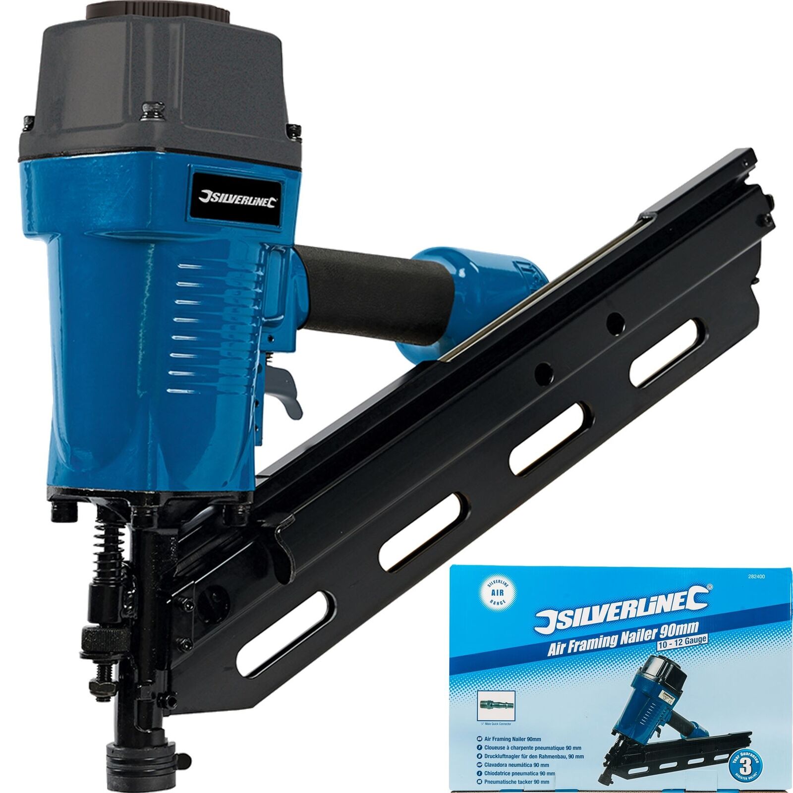 Silverline 282400 Air Framing Nailer – 10-12 Gauge – 90mm Capacity – New