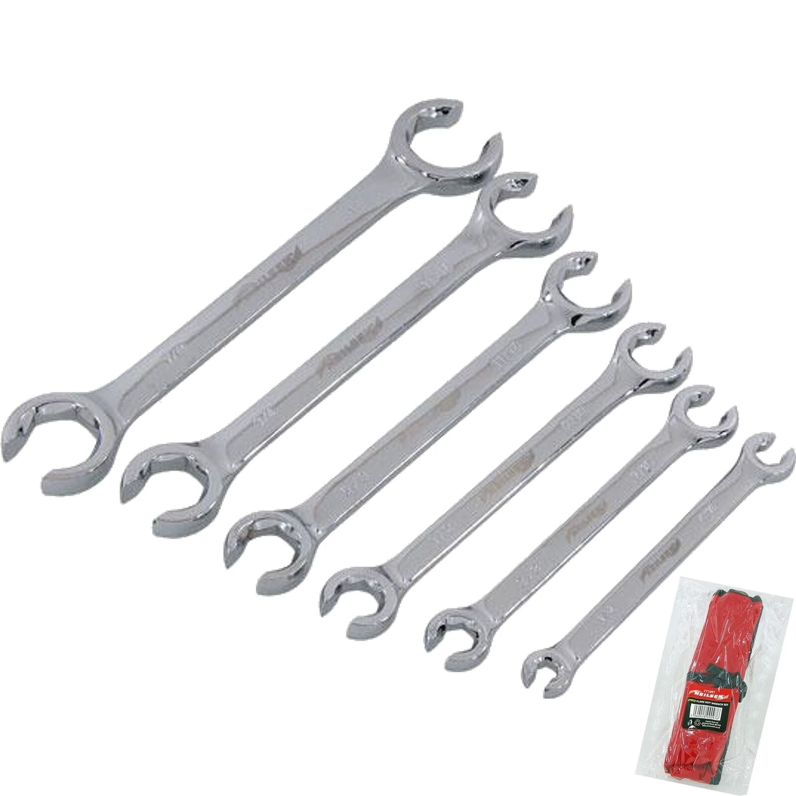 Neilsen Flare Nut Wrench Open-Ended Brake Pipe Spanner Set 6pc 1/4" - 1" Neilsen Flare Nut Wrench Open-Ended Brake Pipe Spanner Set 6pc 1/4" - 1"