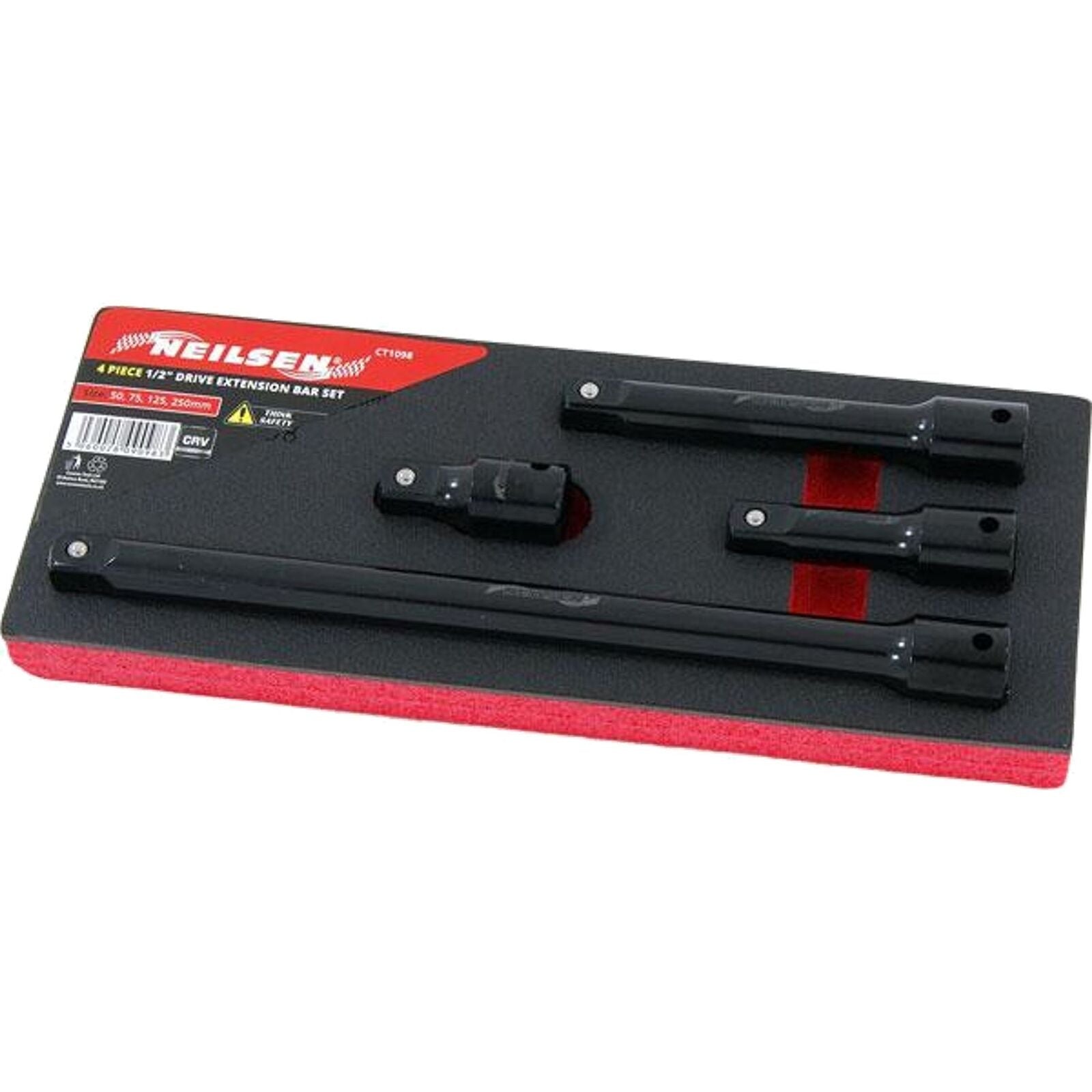 Neilsen Socket Impact Extension Bar Set 50 75 125 & 250mm Long 4pc 1/2" Neilsen Socket Impact Extension Bar Set 50 75 125 & 250mm Long 4pc 1/2"