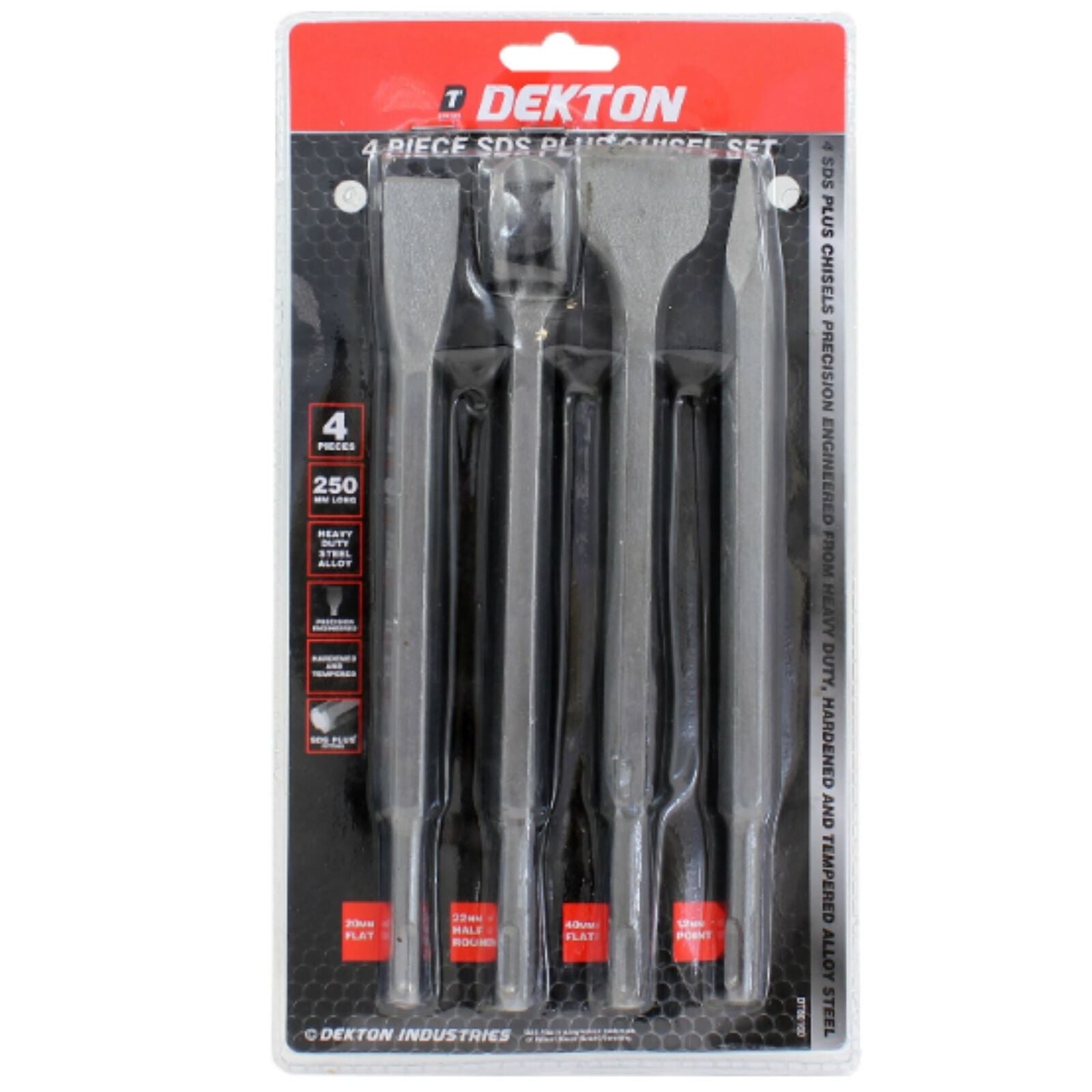 Dekton 4 Pc 250mm SDS Drill Chisels Masonry Chisel Bit Set Pointed Flat Round Dekton 4 Pc 250mm SDS Drill Chisels Masonry Chisel Bit Set Pointed Flat Round