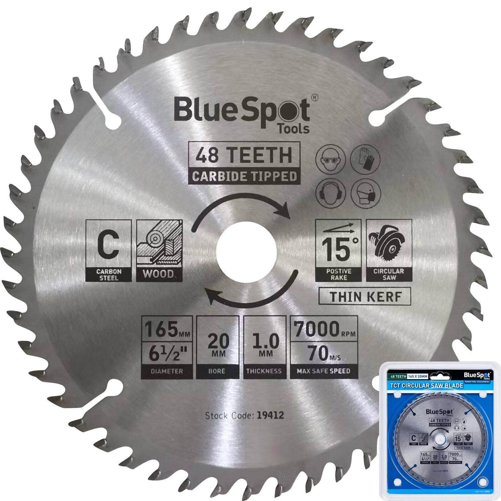 BlueSpot 165mm Tct Circular Mitre Saw Blade Blades 20mm Bore 48 Teeth BlueSpot 165mm Tct Circular Mitre Saw Blade Blades 20mm Bore 48 Teeth