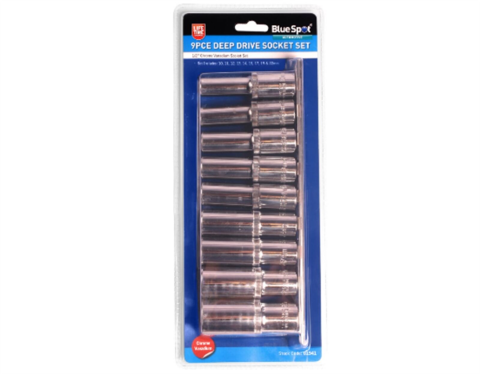 Bluespot Metric Deep Socket Set/ Long Reach Sockets On Rail 1/2" Drive 10-22mm Bluespot Metric Deep Socket Set/ Long Reach Sockets On Rail 1/2" Drive 10-22mm