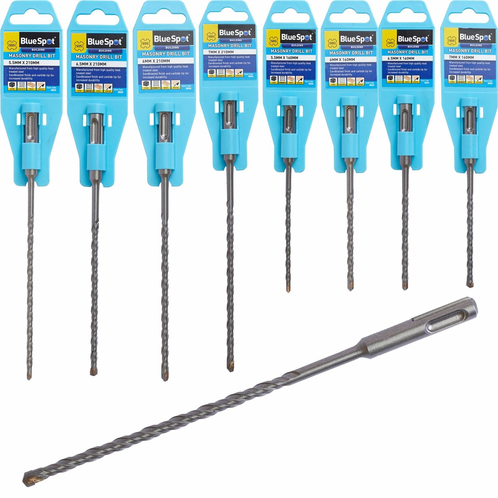 BlueSpot SDS Masonry Hammer Drill Bits Stone Brick Concrete 5.5, 6, 6.5 0r 7mm BlueSpot SDS Masonry Hammer Drill Bits Stone Brick Concrete 5.5, 6, 6.5 0r 7mm