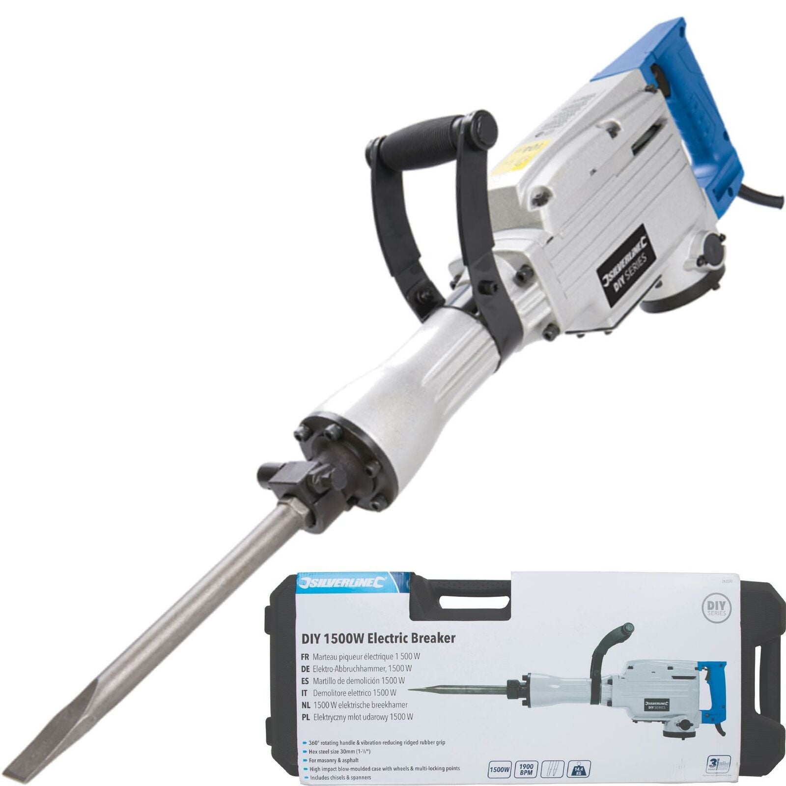 Silverline Electric Demolition Jack Hammer Drill Concrete Breaker Chisel 1500w Silverline Electric Demolition Jack Hammer Drill Concrete Breaker Chisel 1500w