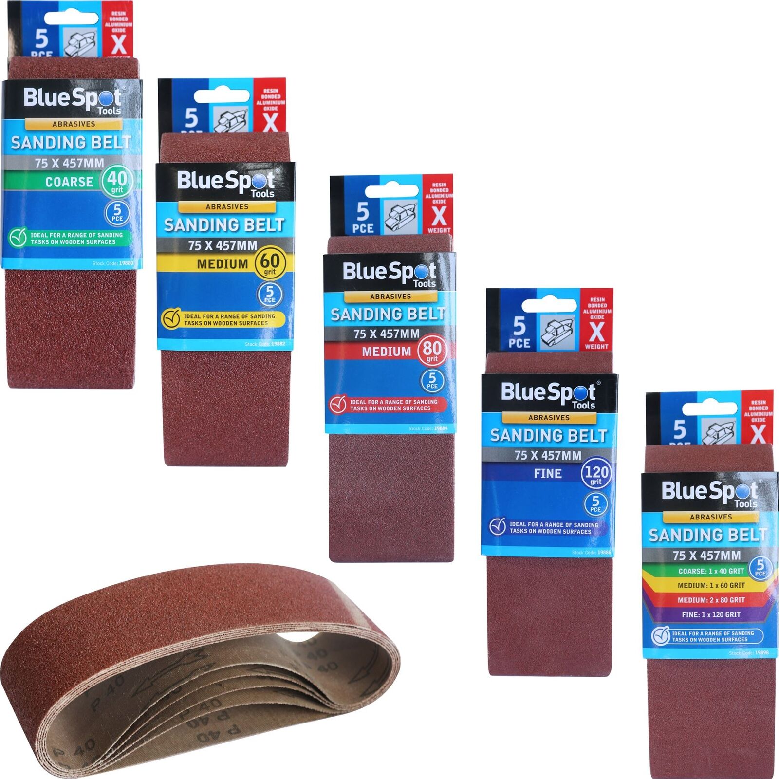 Bluespot Sanding Belts Assorted Grit Paint Removal Belt Sander 75mm X 457mm Bluespot Sanding Belts Assorted Grit Paint Removal Belt Sander 75mm X 457mm