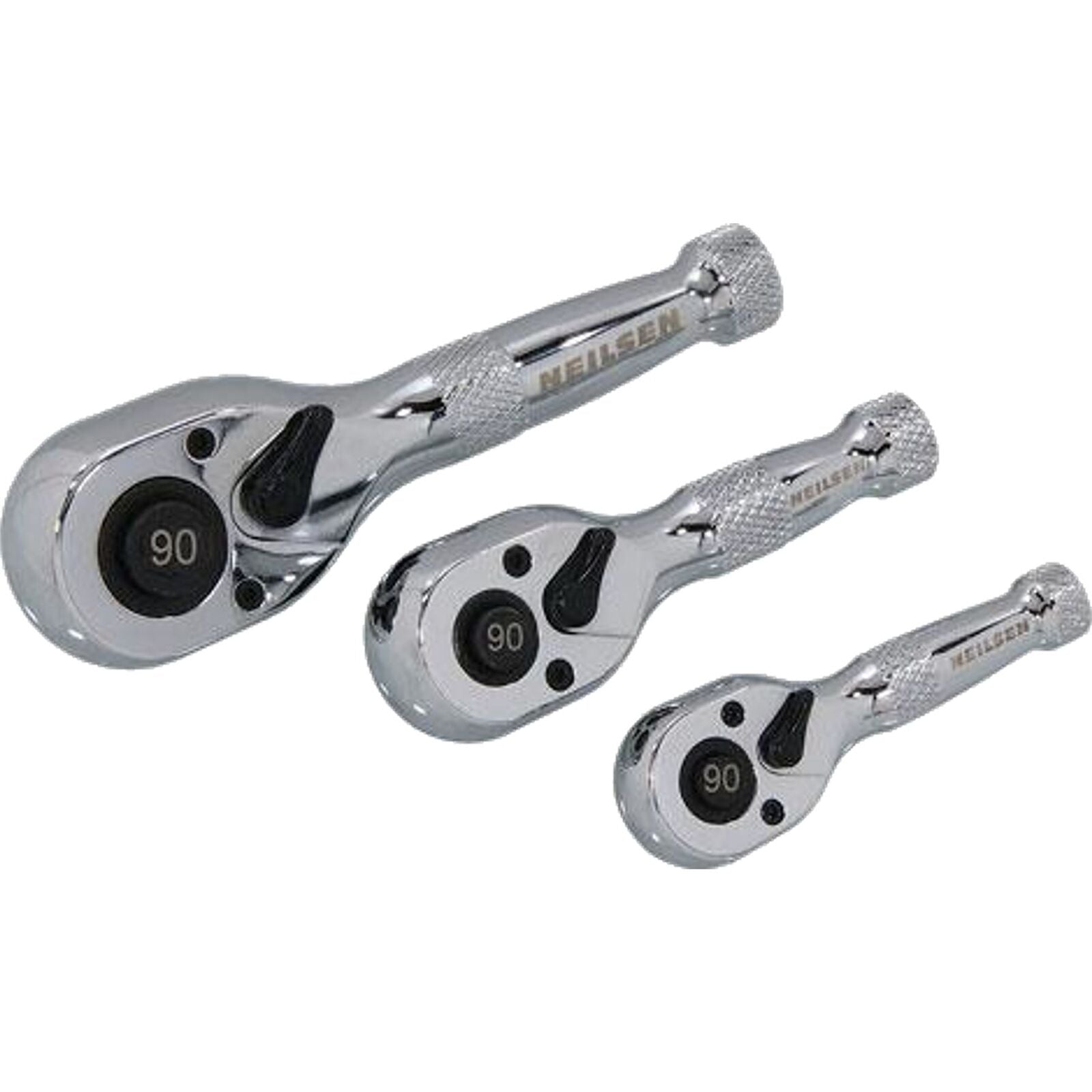 Neilsen Stubby Socket Ratchet Handle Set 1/4" 3/8" 1/2" 90T Set In EVA Foam 3pc Neilsen Stubby Socket Ratchet Handle Set 1/4" 3/8" 1/2" 90T Set In EVA Foam 3pc