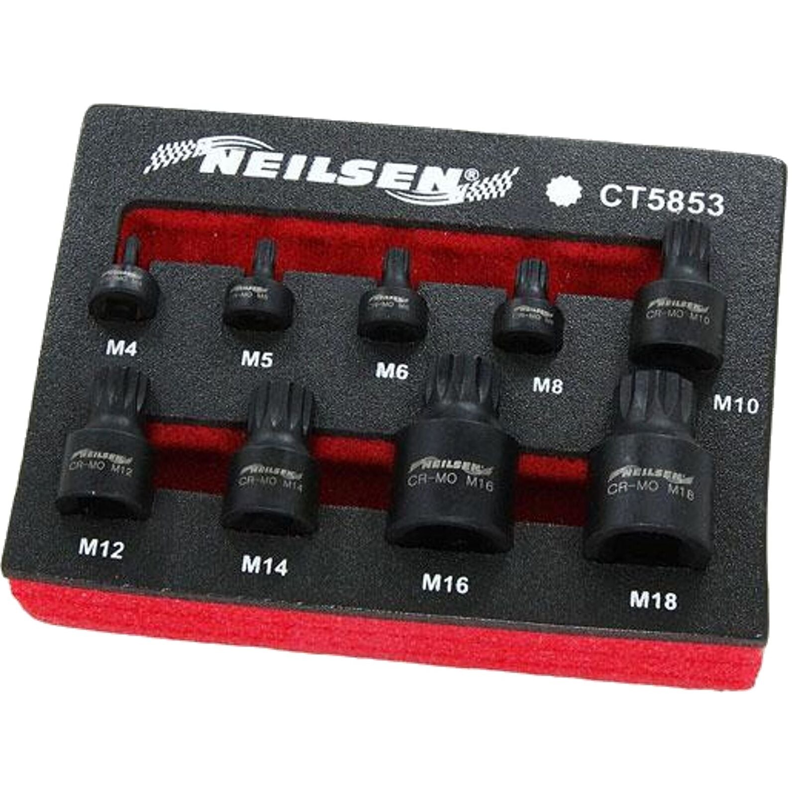 Neilsen Low Profile Stubby Short Impact Spline Bit Socket Set M4 - M18 9pc Neilsen Low Profile Stubby Short Impact Spline Bit Socket Set M4 - M18 9pc