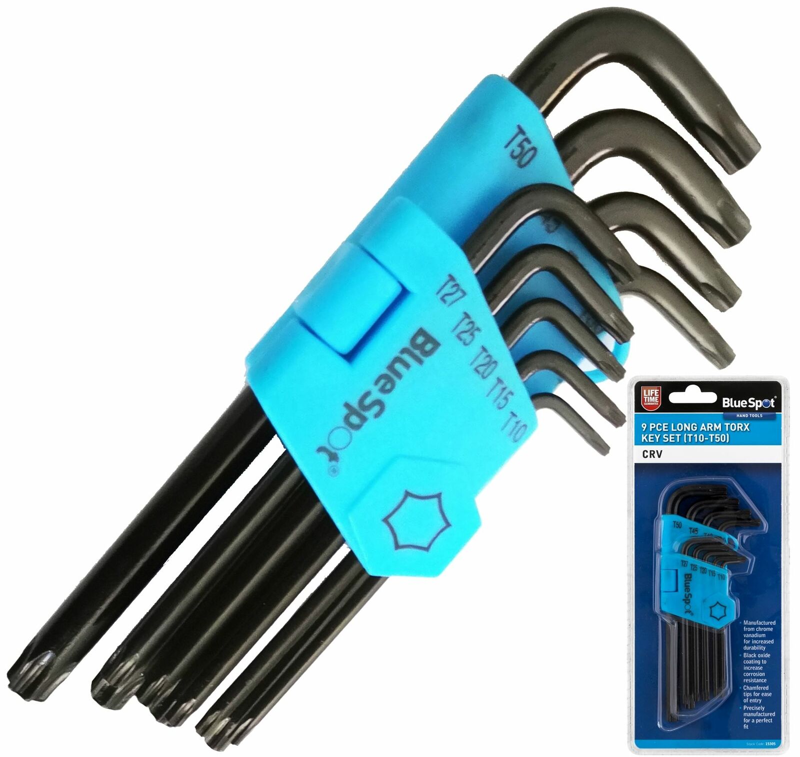 Bluespot Long Arm Star Torx Allen Key Wrench Set T10 - T50 9 Pc Black Oxide Keys Bluespot Long Arm Star Torx Allen Key Wrench Set T10 - T50 9 Pc Black Oxide Keys