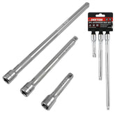 Dekton 3pc Socket Extension Bar Set 3/8 Ratchet Drive 75, 150 & 250mm Long Tool