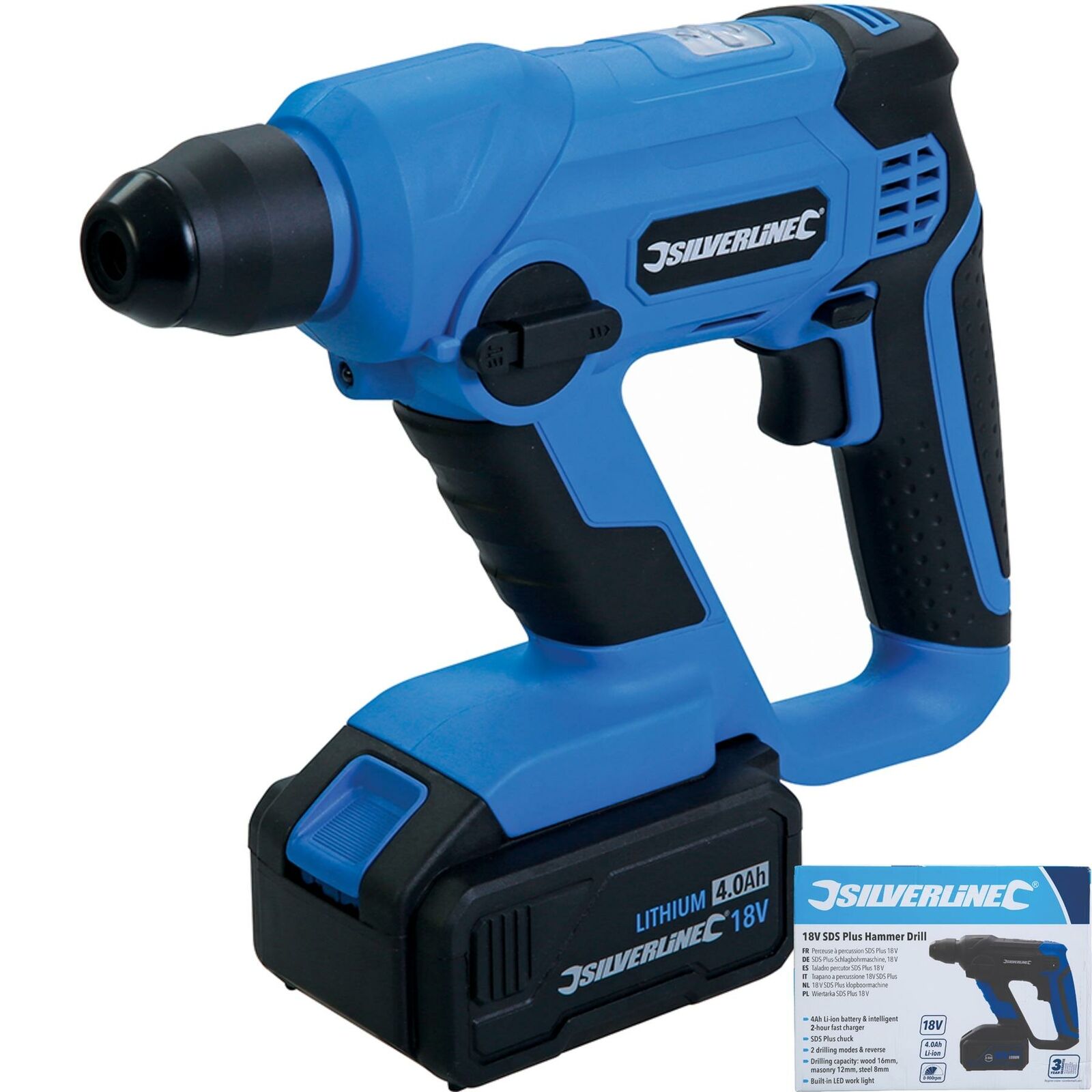 Silverline 18V Cordless Electric SDS Plus Hammer Drill 4Ah Li-ion battery Silverline 18V Cordless Electric SDS Plus Hammer Drill 4Ah Li-ion battery