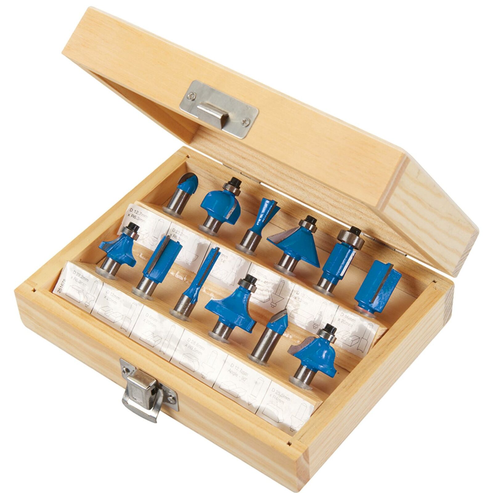 Silverline 12pc TCT Edge Cutting Router Bits 8mm Shank Grooving Rounding Bit Set Silverline 12pc TCT Edge Cutting Router Bits 8mm Shank Grooving Rounding Bit Set