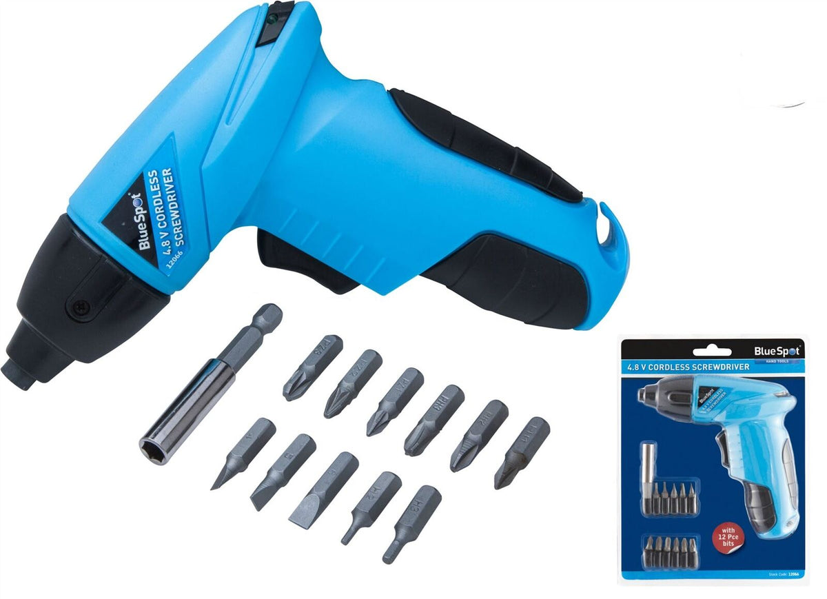 Bluespot 4.8v Rechargeable Battery Cordless Screwdriver Drill With Bit Set 12066