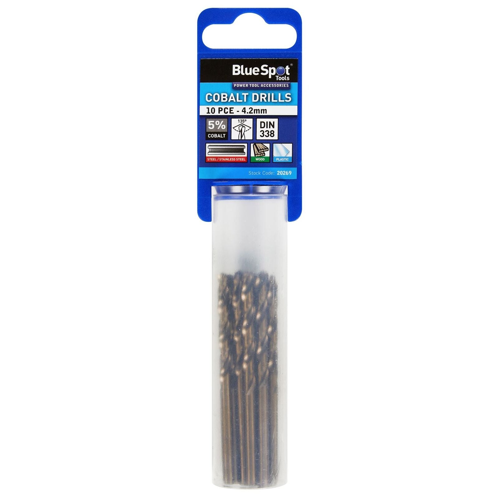 BlueSpot Metal Hss Cobalt Drill Bits Set 10pc 4.2mm For Steel Wood Plastic BlueSpot Metal Hss Cobalt Drill Bits Set 10pc 4.2mm For Steel Wood Plastic