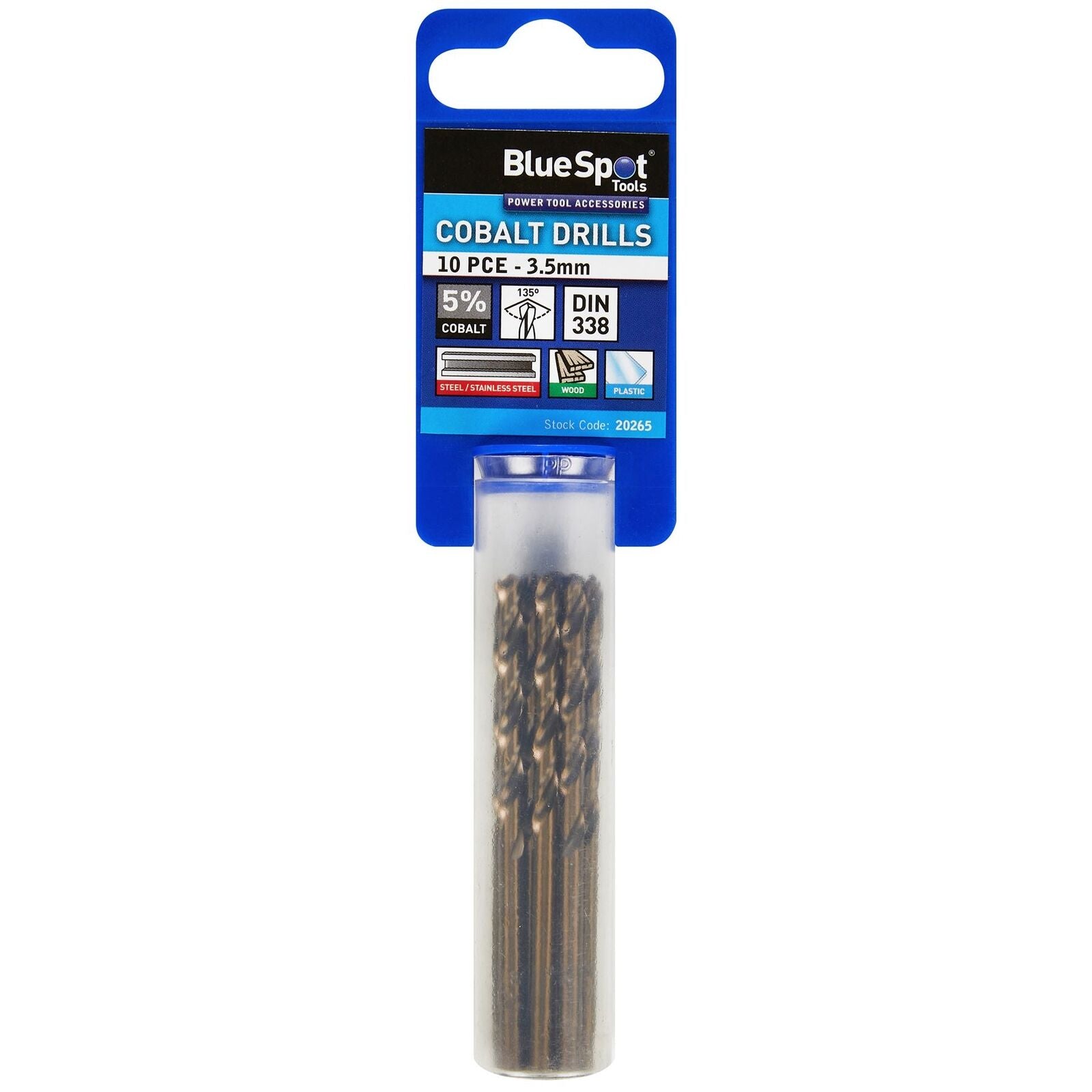 BlueSpot Metal Hss Cobalt Drill Bits Set 10pc 3.5mm For Steel Wood Plastic BlueSpot Metal Hss Cobalt Drill Bits Set 10pc 3.5mm For Steel Wood Plastic