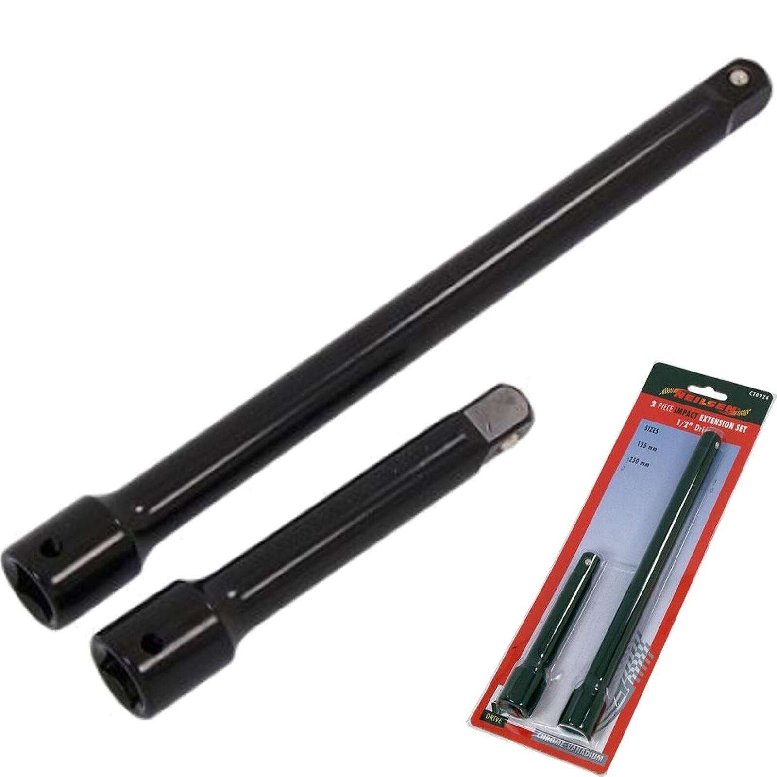 Neilsen Socket Impact Extension Bar Set 125 & 250mm Long Reach 2pc 1/2" Neilsen Socket Impact Extension Bar Set 125 & 250mm Long Reach 2pc 1/2"