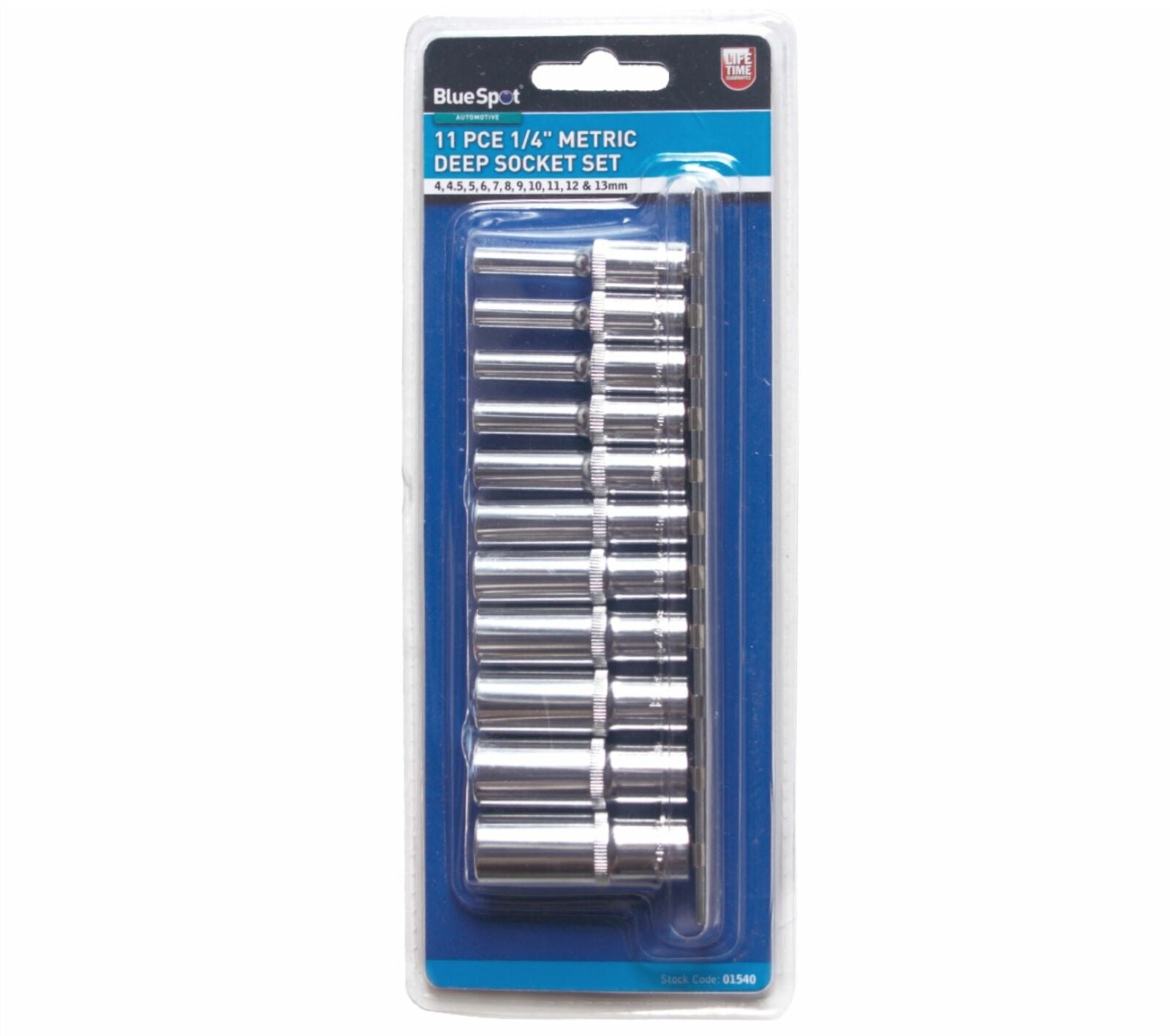 BlueSpot Metric Deep Socket Set/ Long Reach Sockets On Rail 1/4" Drive 4-13mm BlueSpot Metric Deep Socket Set/ Long Reach Sockets On Rail 1/4" Drive 4-13mm