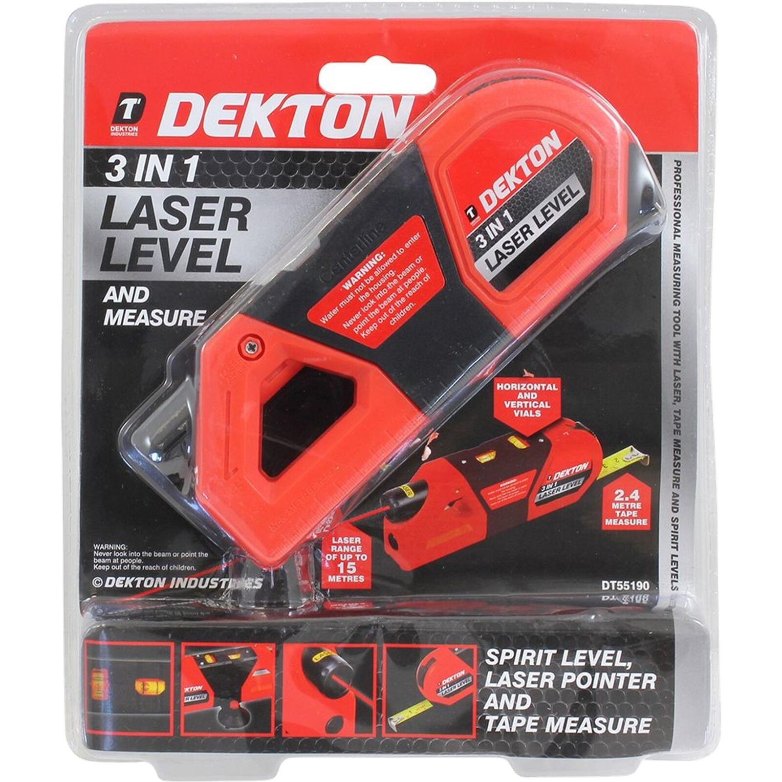 Dekton 3 In 1 Multipurpose Pin-point Laser Spirit Level With Tape Measure Dekton 3 In 1 Multipurpose Pin-point Laser Spirit Level With Tape Measure