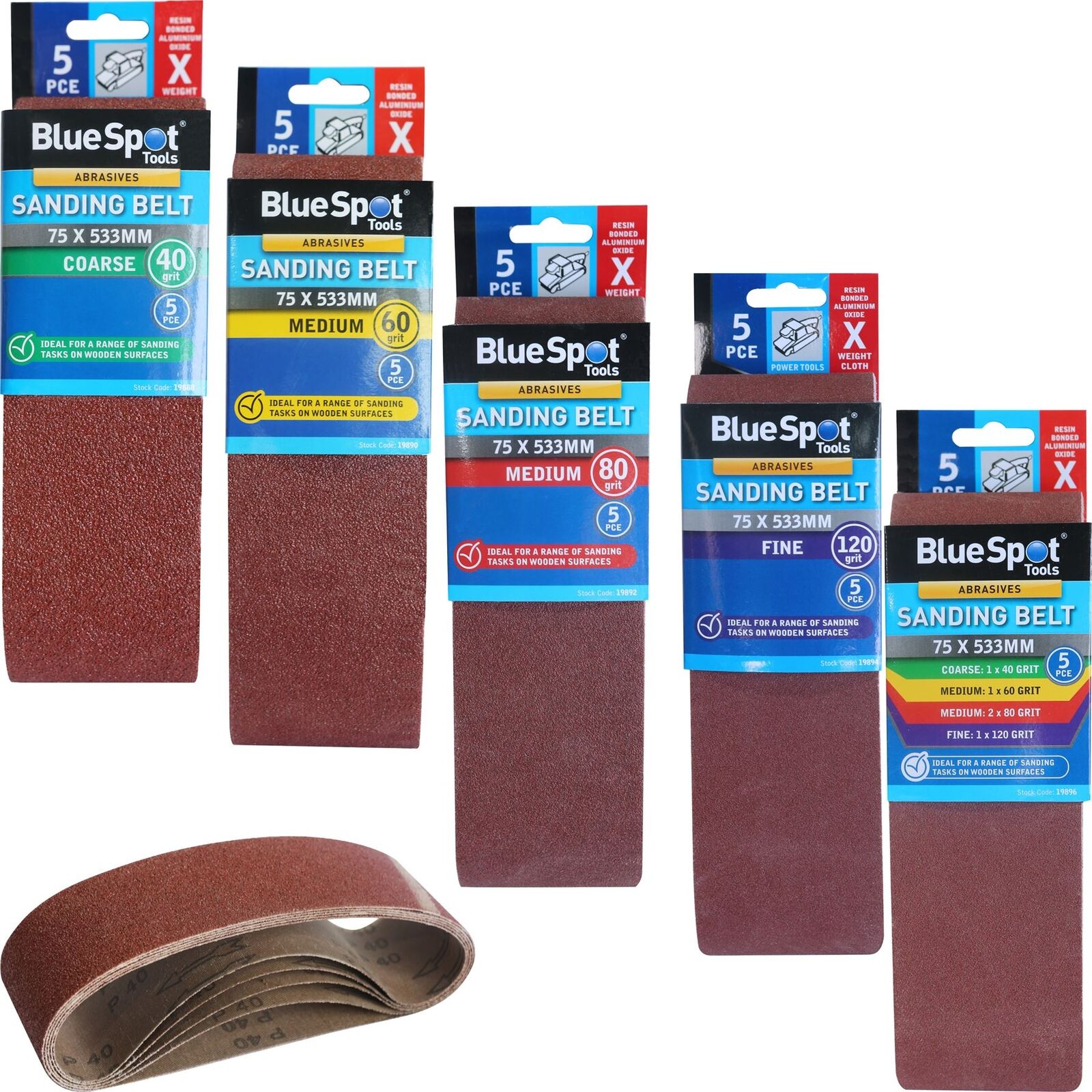 Bluespot Sanding Belts Assorted Grit Paint Removal Belt Sander 75mm X 533mm Bluespot Sanding Belts Assorted Grit Paint Removal Belt Sander 75mm X 533mm