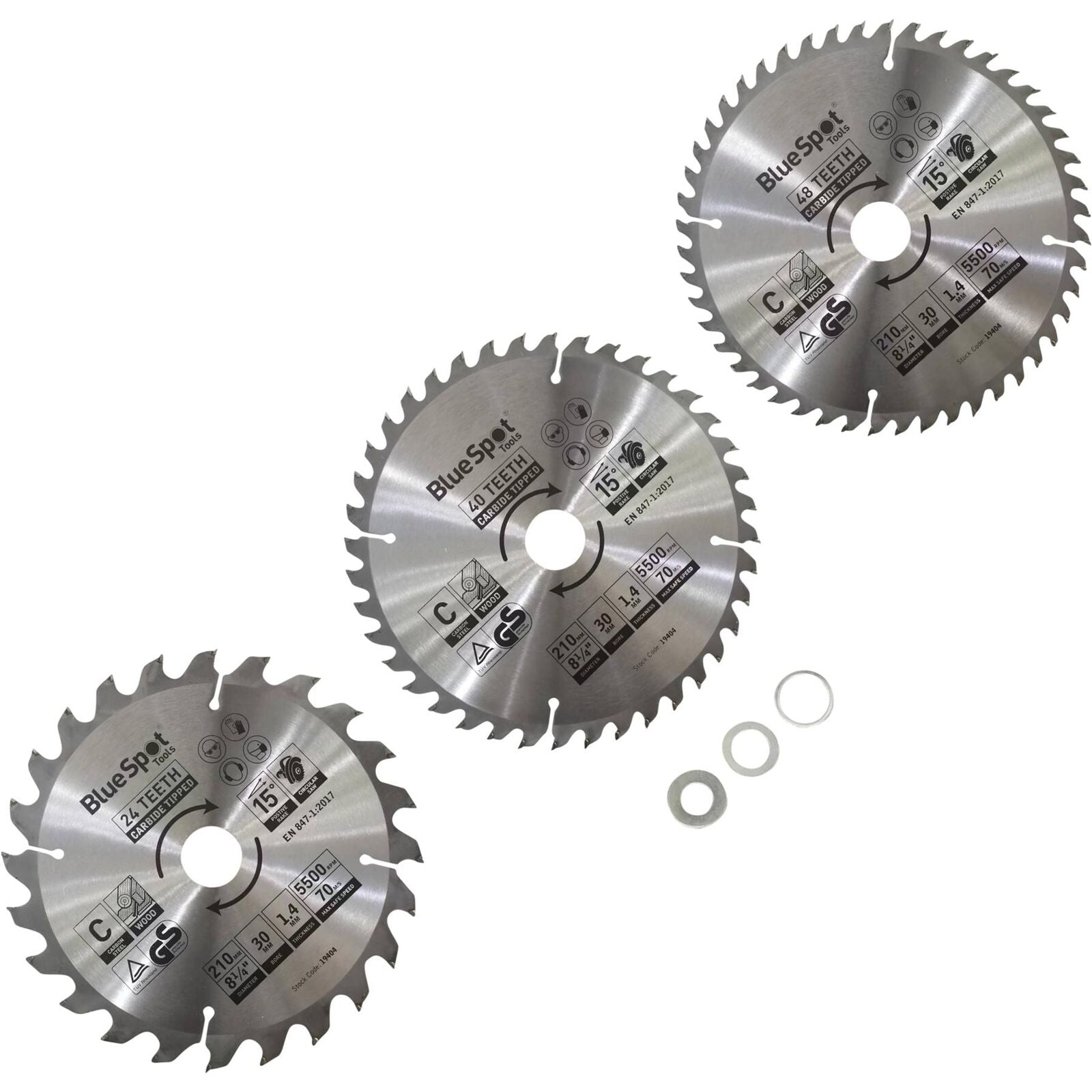 BlueSpot 184mm Circular Mitre Saw Blade 30mm Bore 25 20 16mm Rings 24 40 48T 3pc BlueSpot 184mm Circular Mitre Saw Blade 30mm Bore 25 20 16mm Rings 24 40 48T 3pc