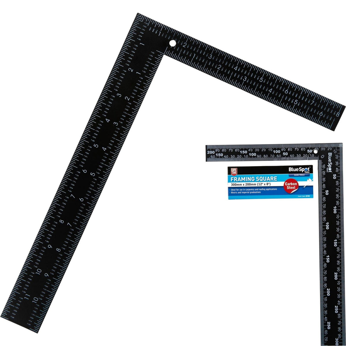 BlueSpot Steel Roofing Square Framing Carpenter Measure Metric Imperial 12" x 8"
