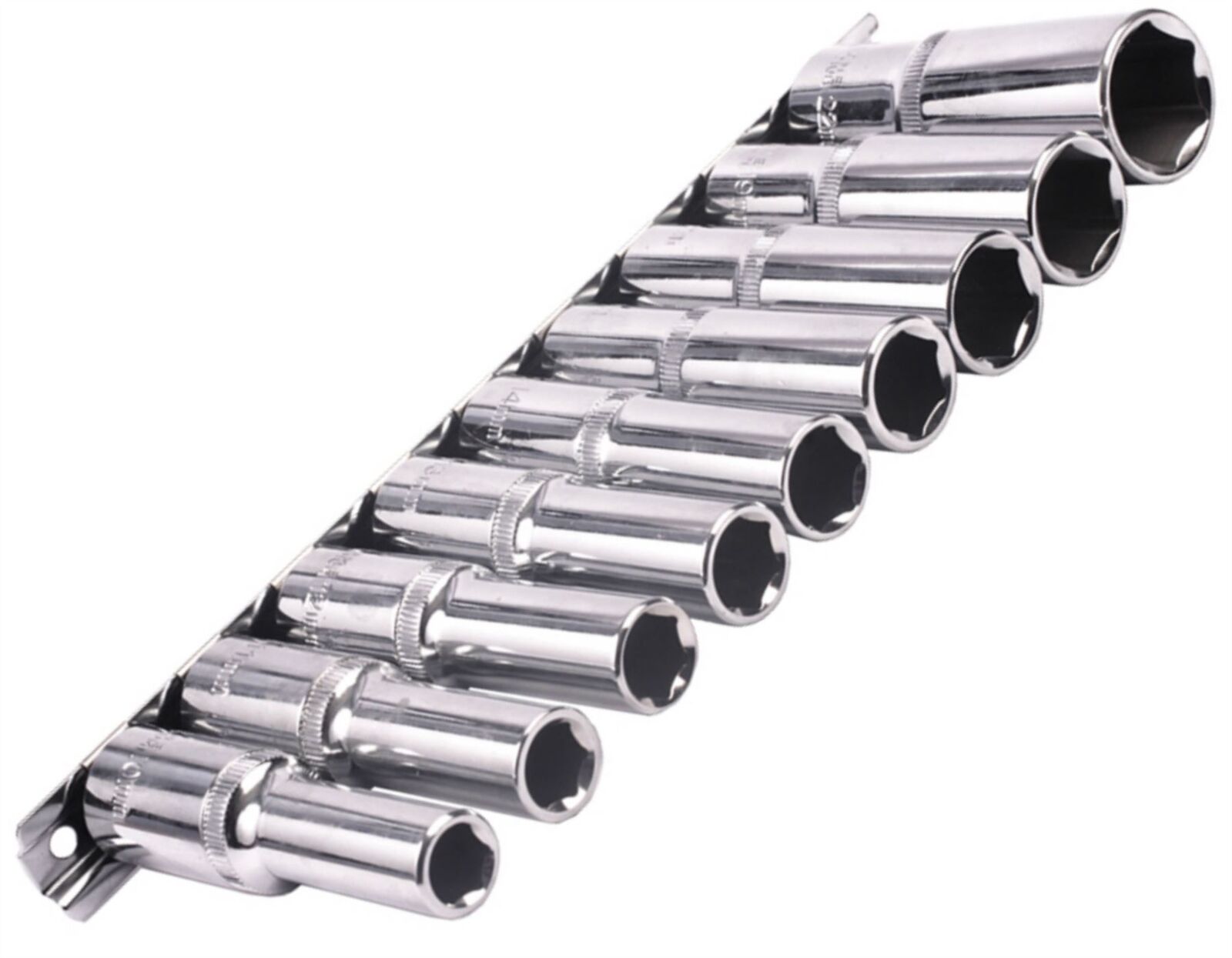 Bluespot Metric Deep Socket Set/ Long Reach Sockets On Rail 1/2" Drive 10-22mm Bluespot Metric Deep Socket Set/ Long Reach Sockets On Rail 1/2" Drive 10-22mm