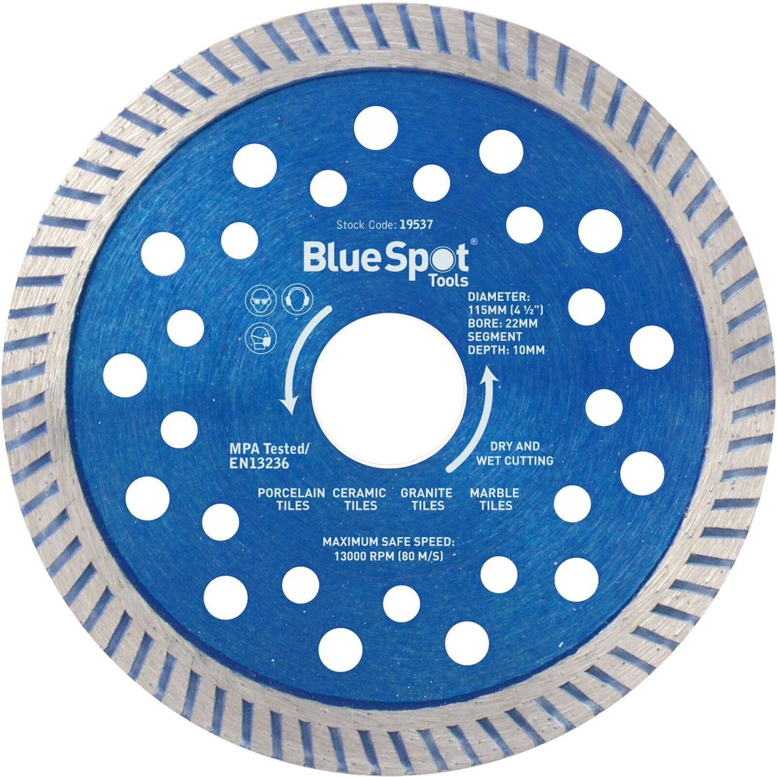 BlueSpot Turbo Tile Diamond Cutting Disc Angle Grinder Blade Stone 4.5" 115mm BlueSpot Turbo Tile Diamond Cutting Disc Angle Grinder Blade Stone 4.5" 115mm
