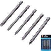 BlueSpot 5pc 75mm Long Screwdriver Drill Bits Flat Phillips Pozi Bit Set 1/4"