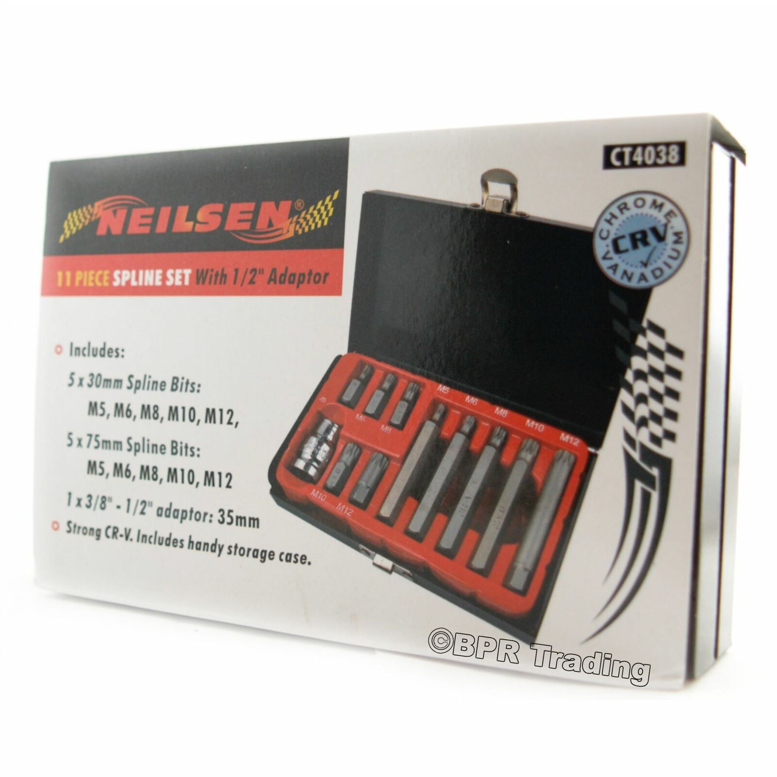 Neilsen 11pc Spline Bit Set 1/2" Socket M5 M6 M8 M10 M12 & Handy Metal Case Neilsen 11pc Spline Bit Set 1/2" Socket M5 M6 M8 M10 M12 & Handy Metal Case