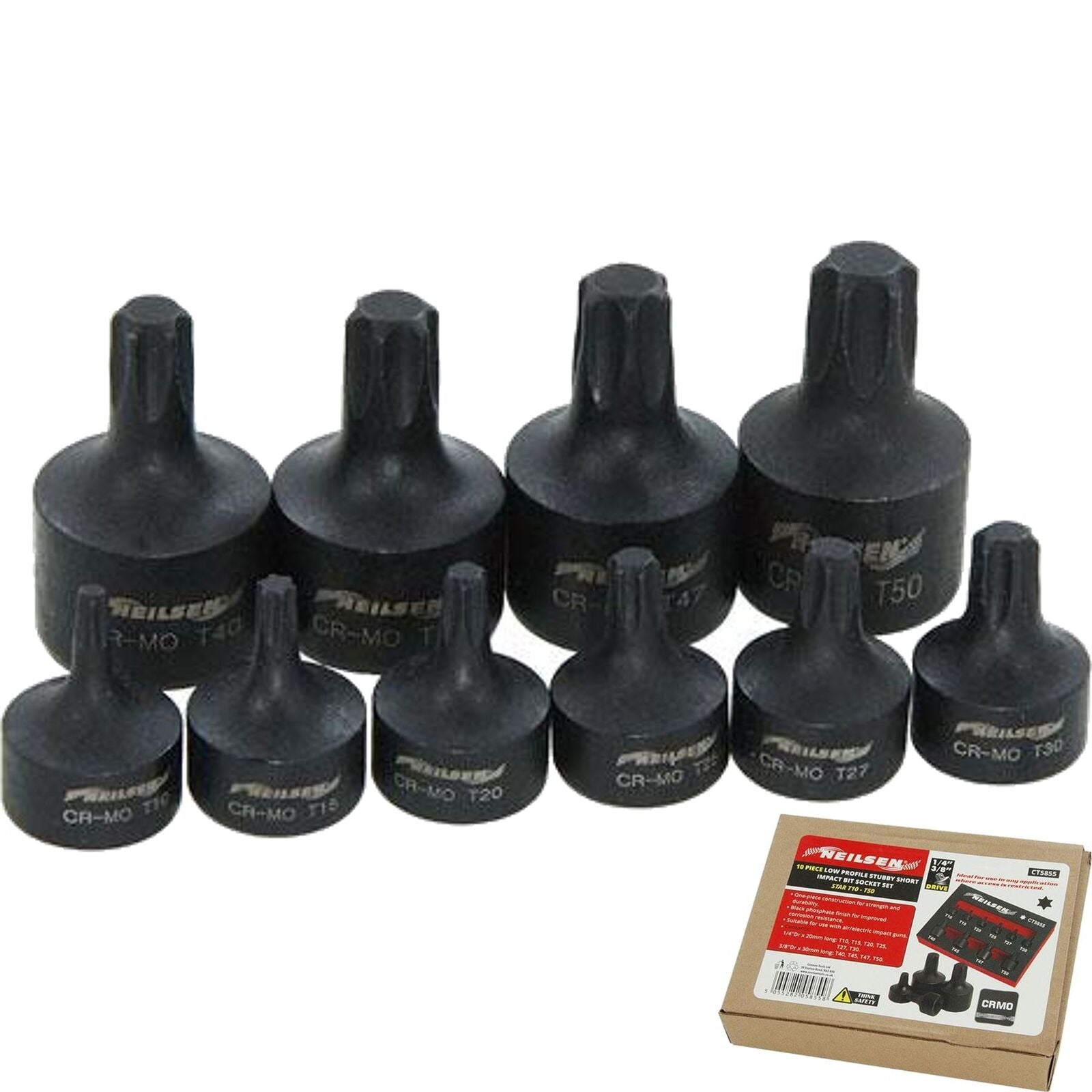 Neilsen Low Profile Stubby Short Impact Star Bit Socket Set T10 - T50 9pc Neilsen Low Profile Stubby Short Impact Star Bit Socket Set T10 - T50 9pc
