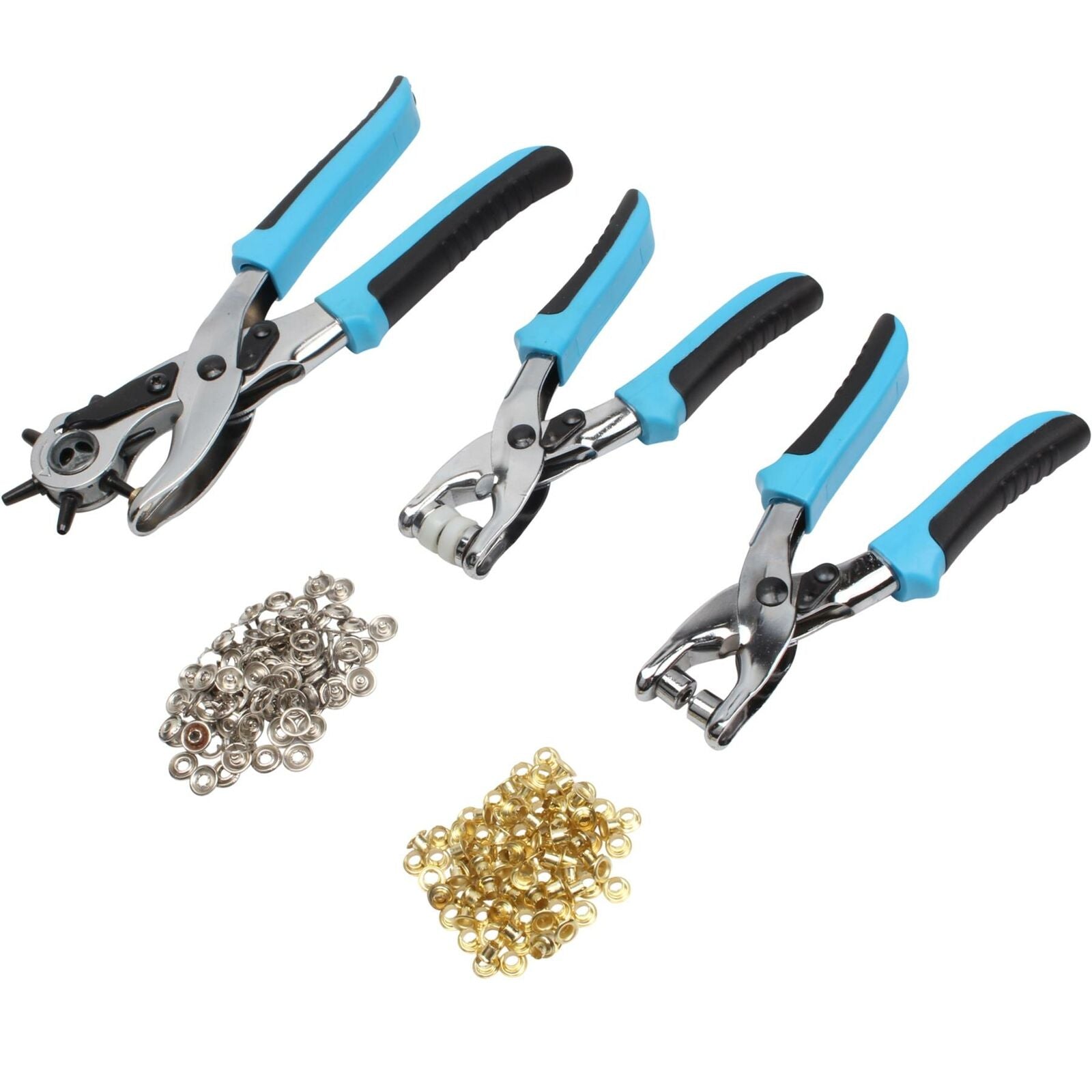 BlueSpot 3pc Revolving Leather Hole Punch And Eyelet Plier Set Puncher Belts Cut BlueSpot 3pc Revolving Leather Hole Punch And Eyelet Plier Set Puncher Belts Cut