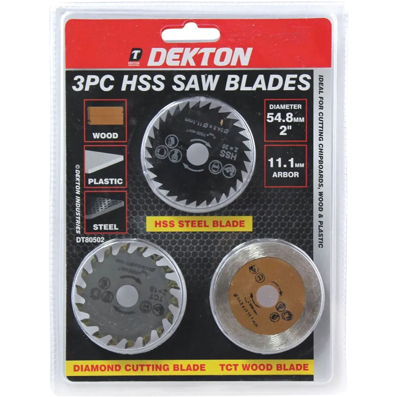 Dekton 3pc Mini Blades Wood Diamond Hss Steel Cutting Disc Blade 2" Dekton 3pc Mini Blades Wood Diamond Hss Steel Cutting Disc Blade 2"